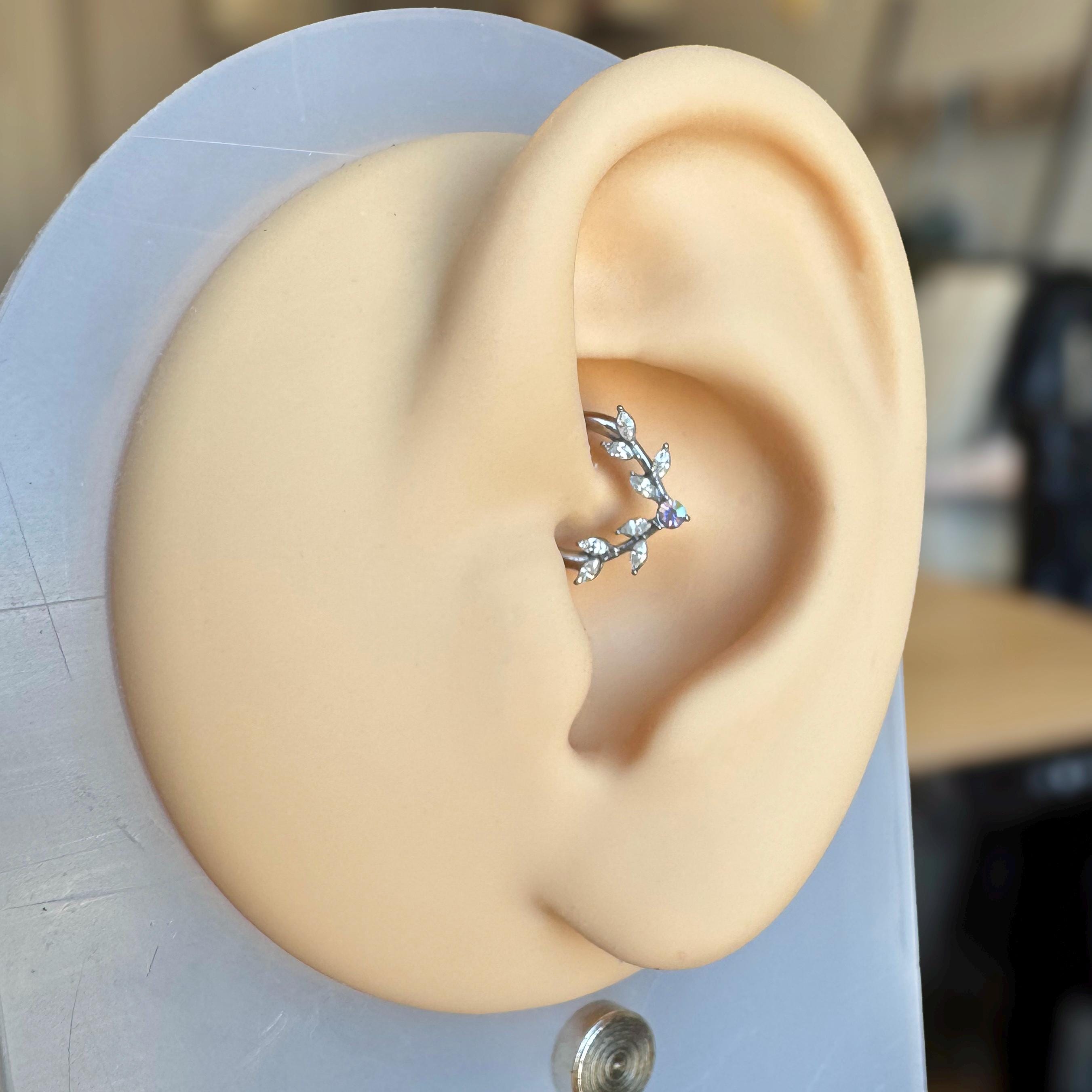 Frosted Fern Daith Earring-Daith Earring-Elara Body Jewelry