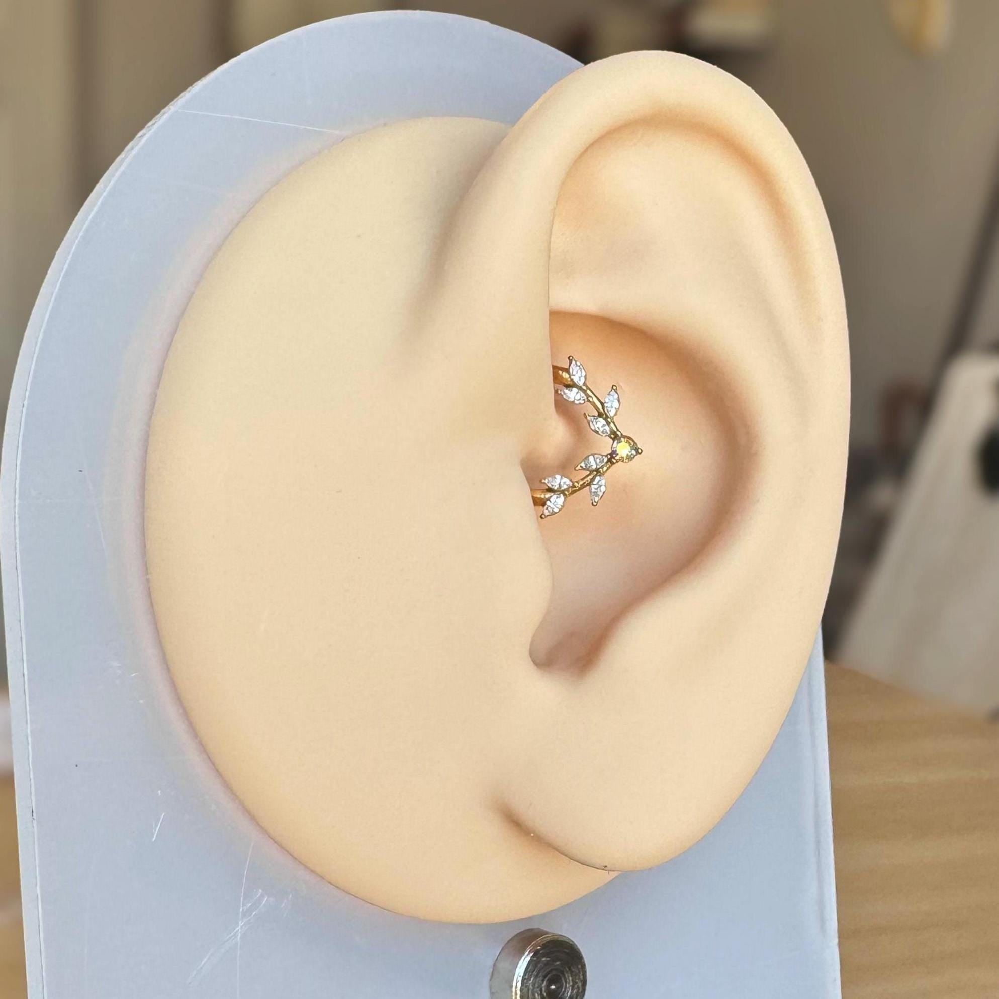 Frosted Fern Daith Earring-Daith Earring-Elara Body Jewelry