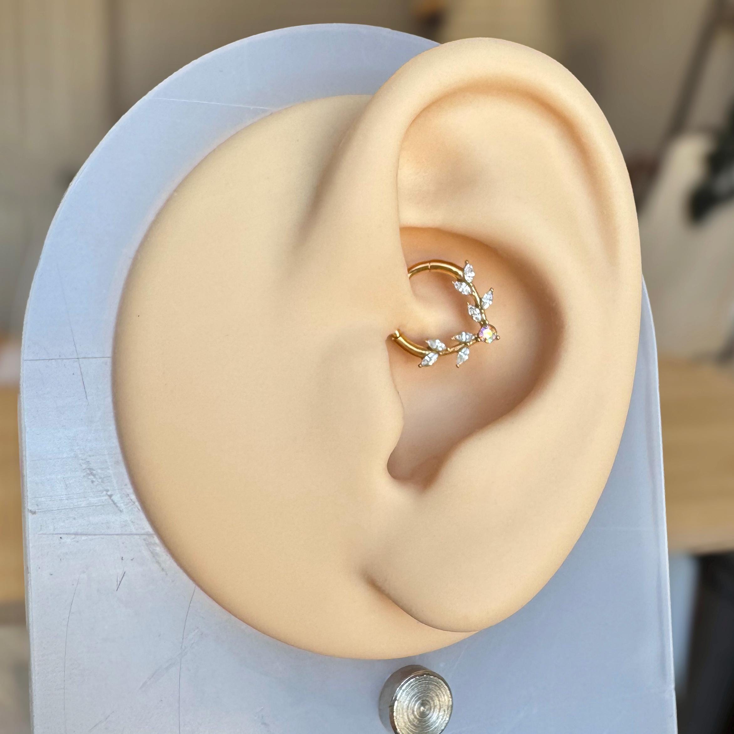 Frosted Fern Daith Earring-Daith Earring-Elara Body Jewelry