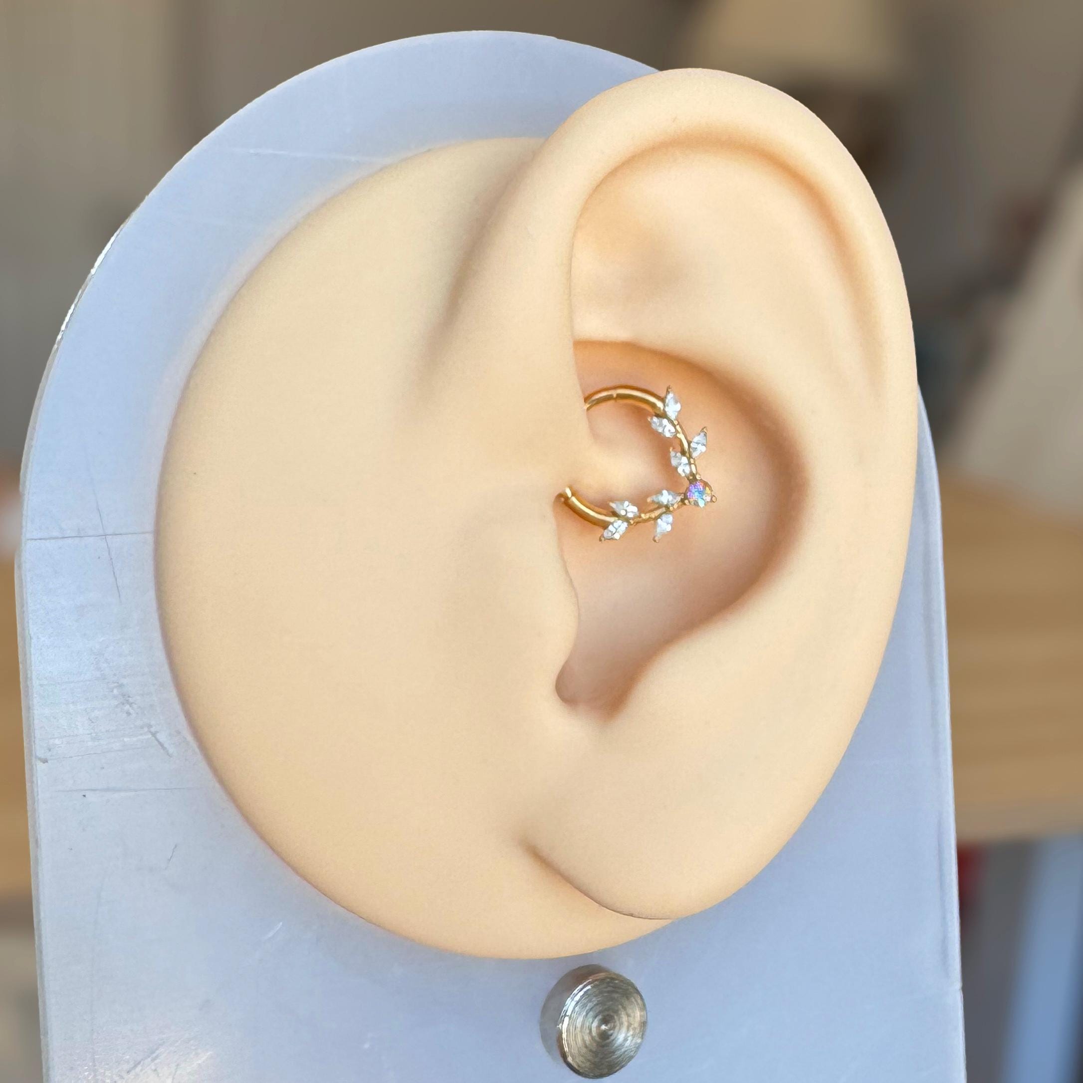 Frosted Fern Daith Earring-Daith Earring-Elara Body Jewelry