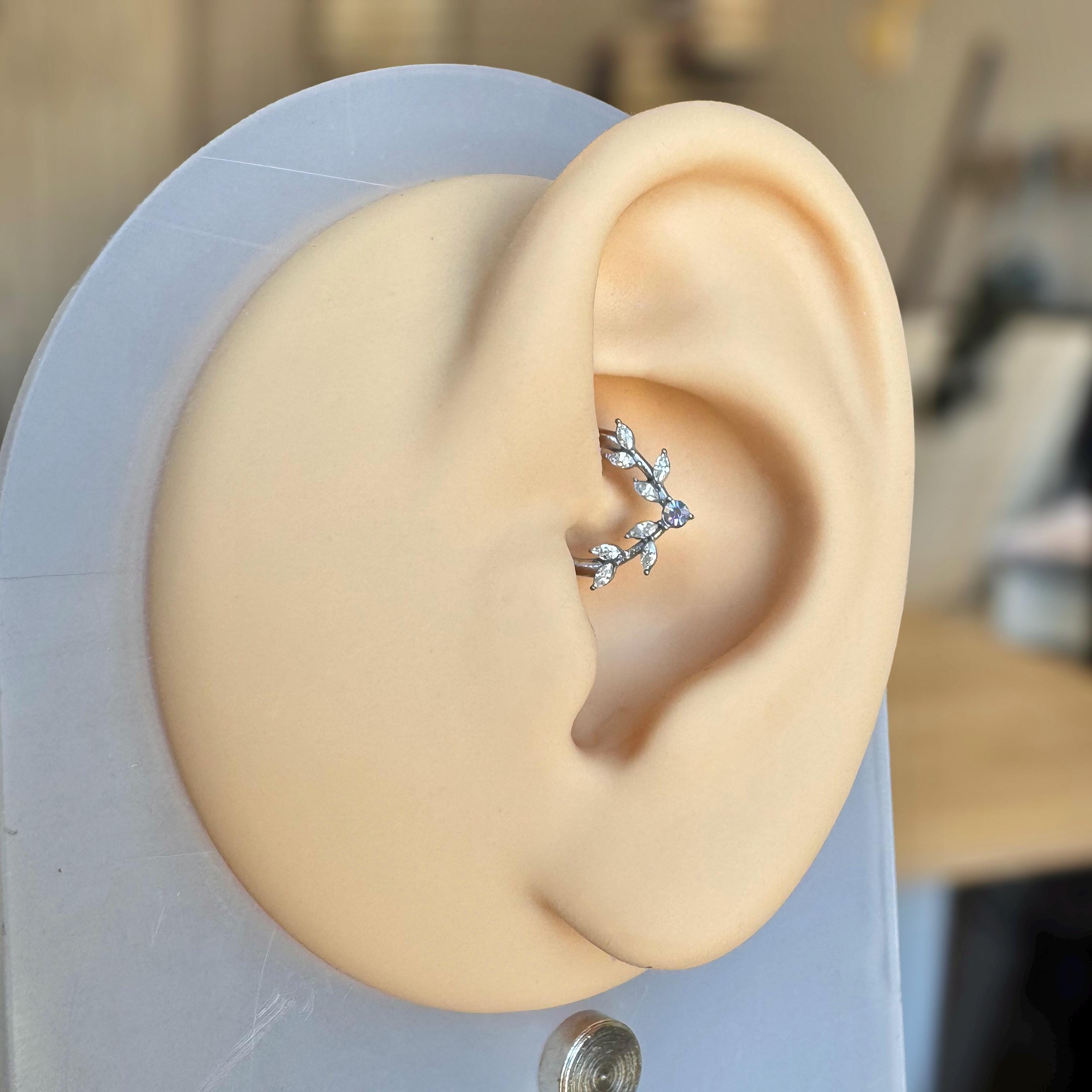 Frosted Fern Daith Earring-Daith Earring-Elara Body Jewelry