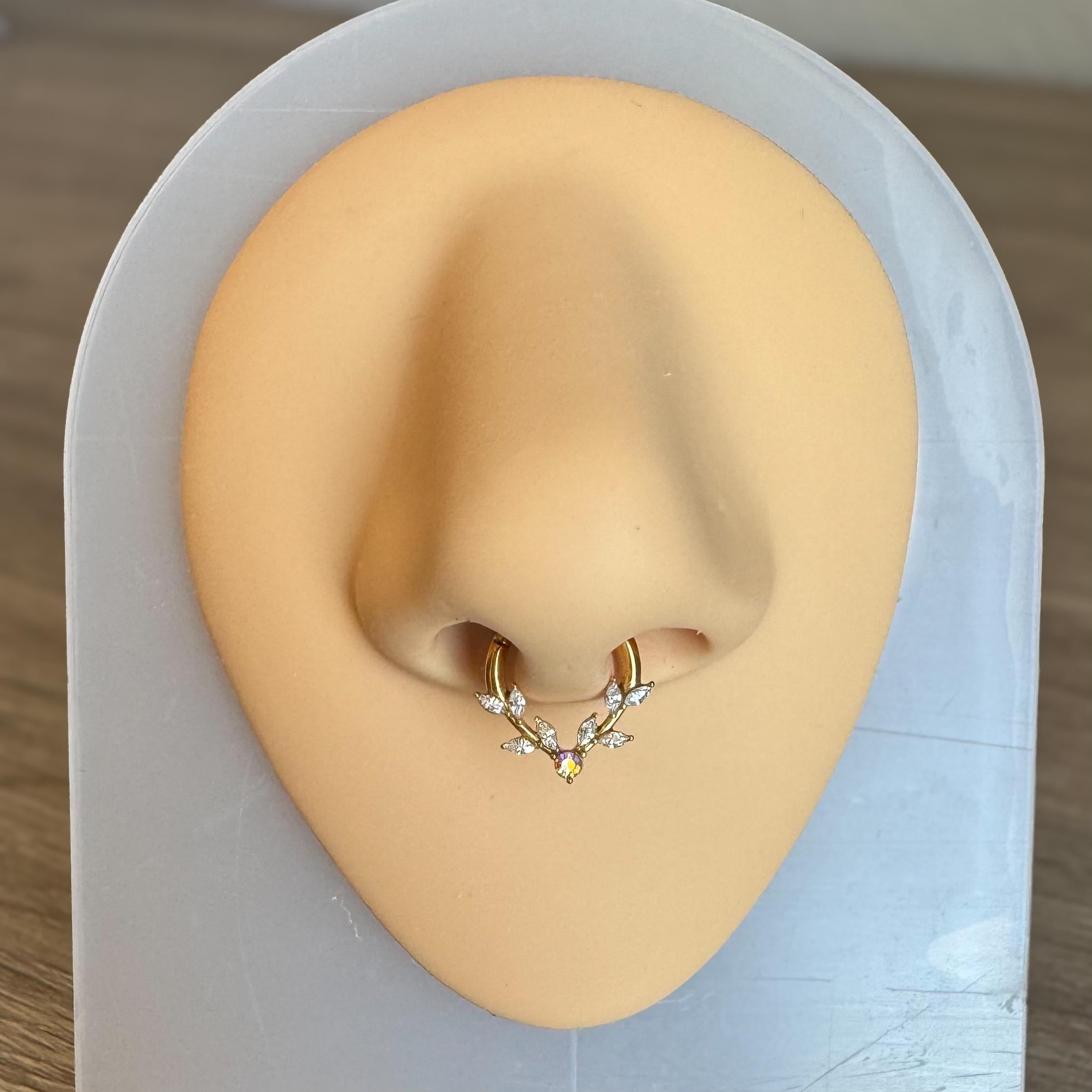 Frosted Fern Septum Ring-Septum Ring-Gold-8mm Diameter-Elara Body Jewelry