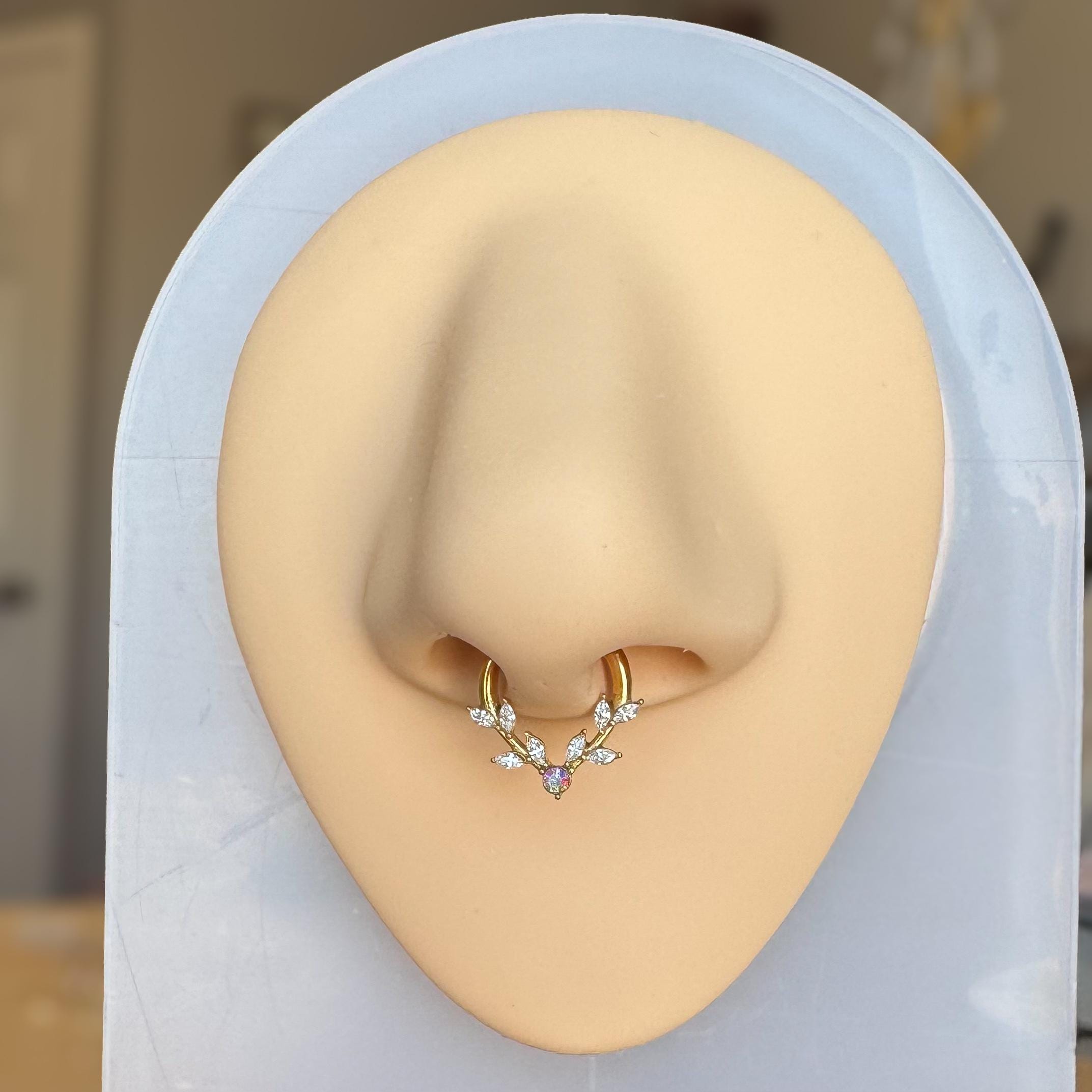 Frosted Fern Septum Ring-Septum Ring-Elara Body Jewelry