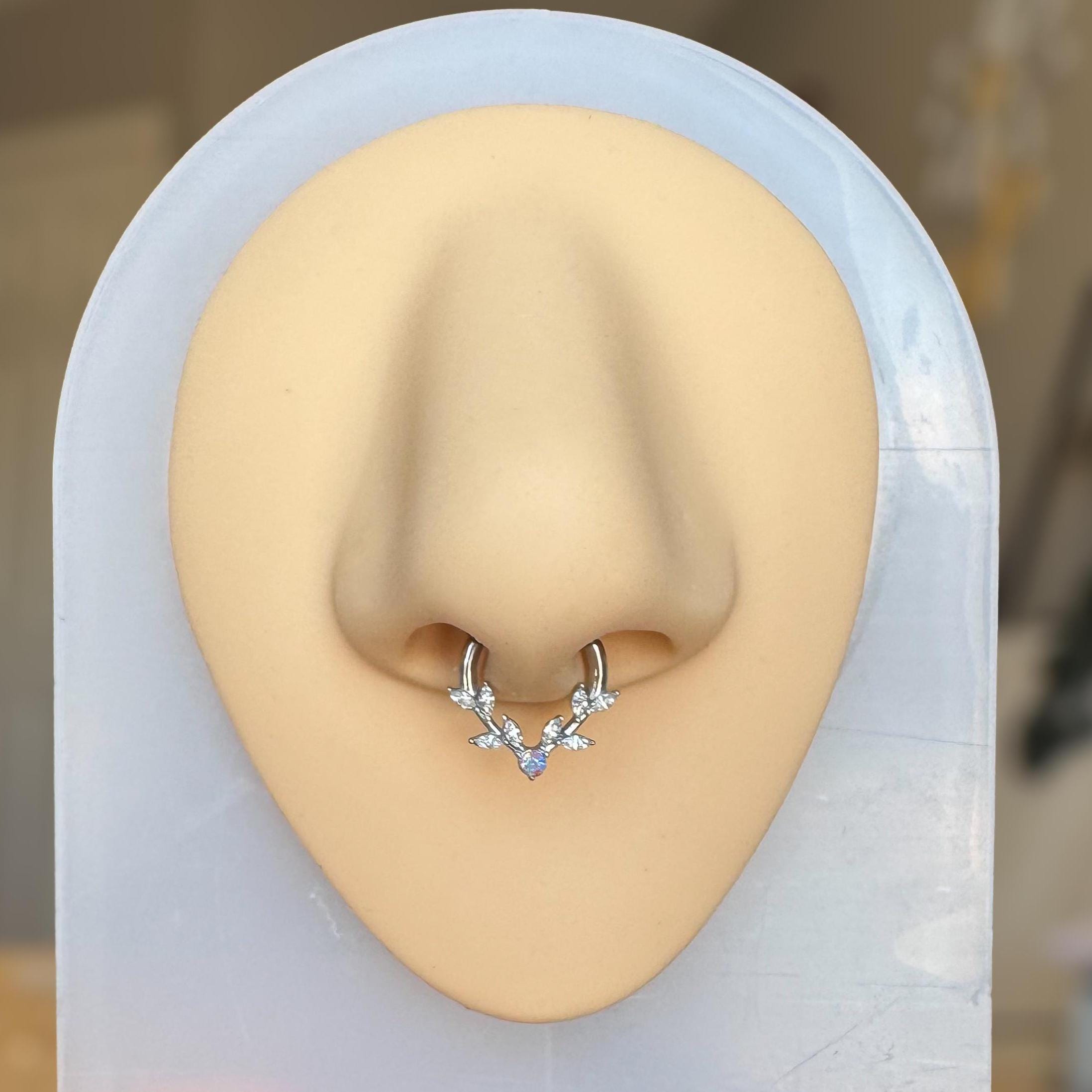 Frosted Fern Septum Ring-Septum Ring-Silver-8mm Diameter-Elara Body Jewelry