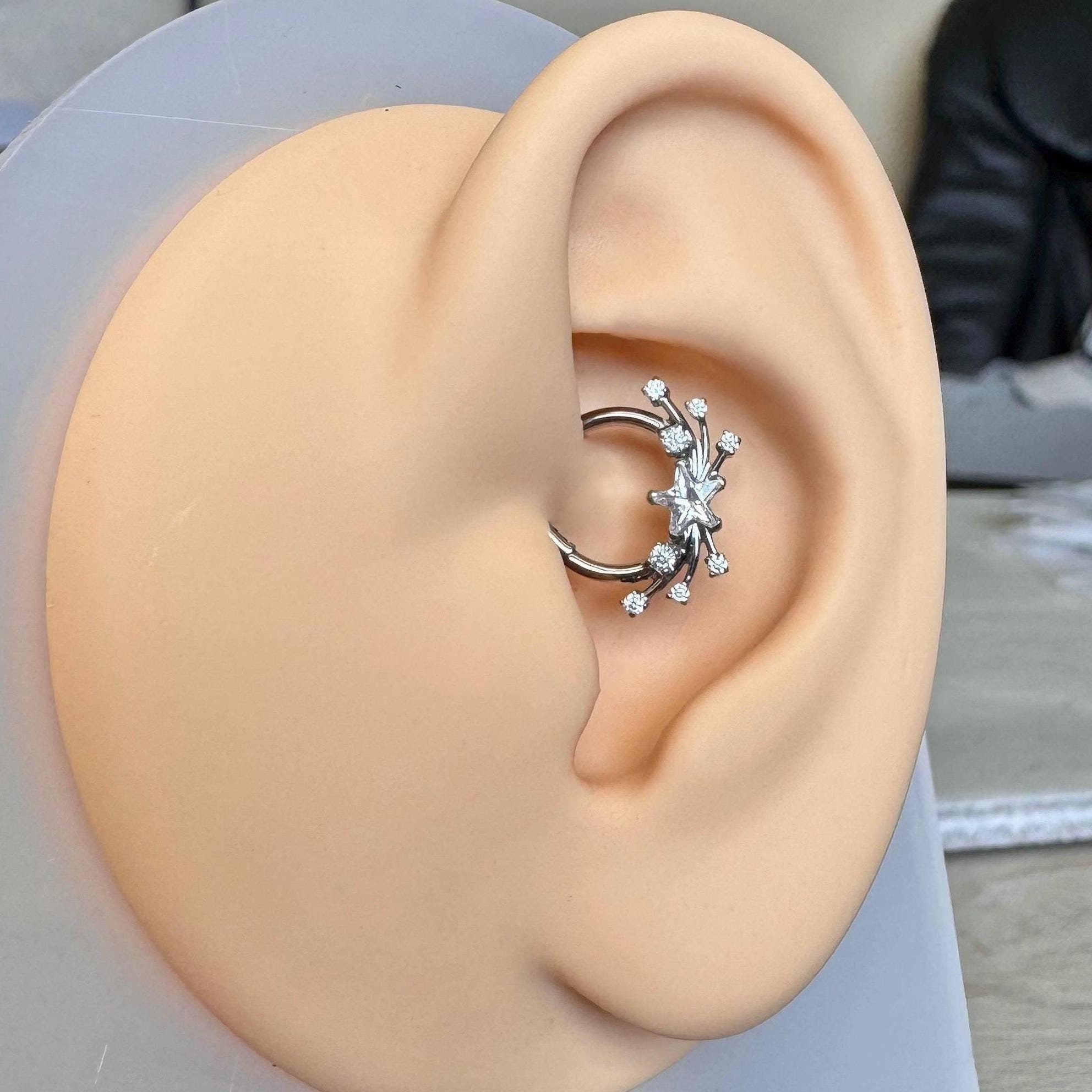Gilded Nova Daith Earring-Daith Earring-Silver-8mm Diameter-Elara Body Jewelry