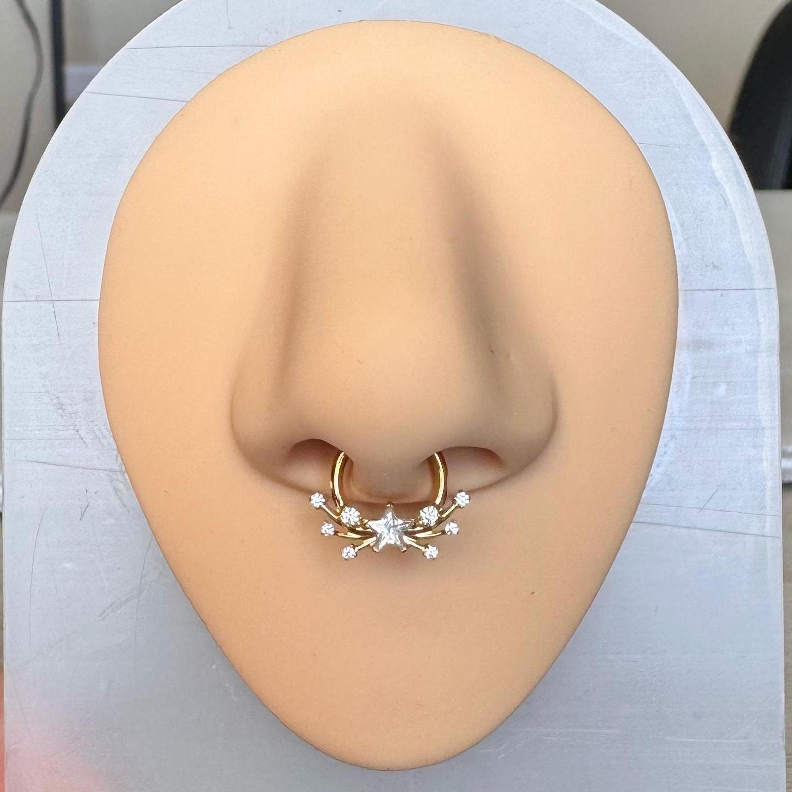 Gilded Nova Septum Ring-Septum Ring-Gold-8mm-Elara Body Jewelry