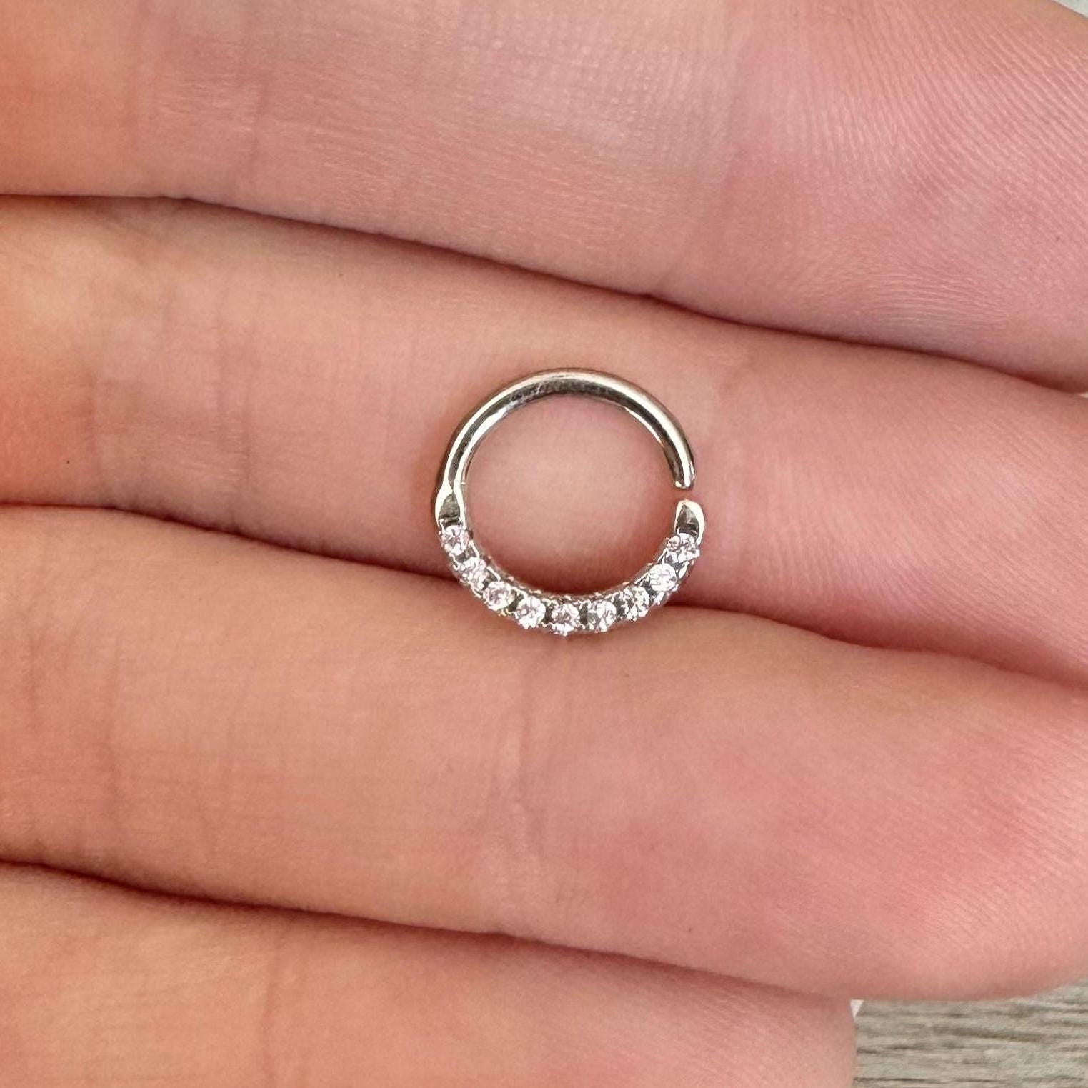 Silver Crystal Daith Earring-Daith Earring-Elara Body Jewelry