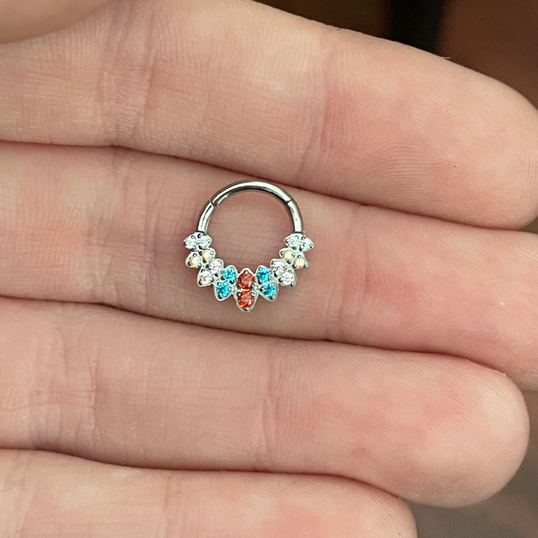 Halo de Celeste Septum Ring-Septum Ring-8mm Diameter-Silver/Colorful CZs-Elara Body Jewelry