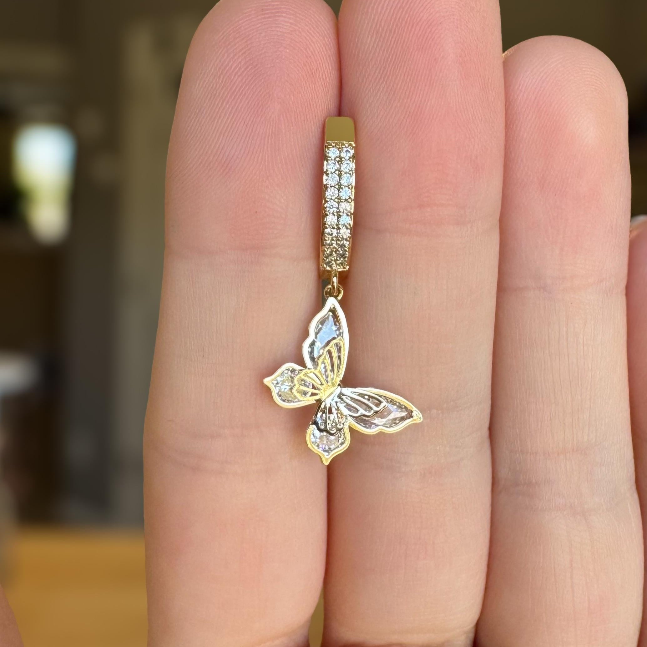 Hinged Gold Belly Button Ring with Butterfly Charm