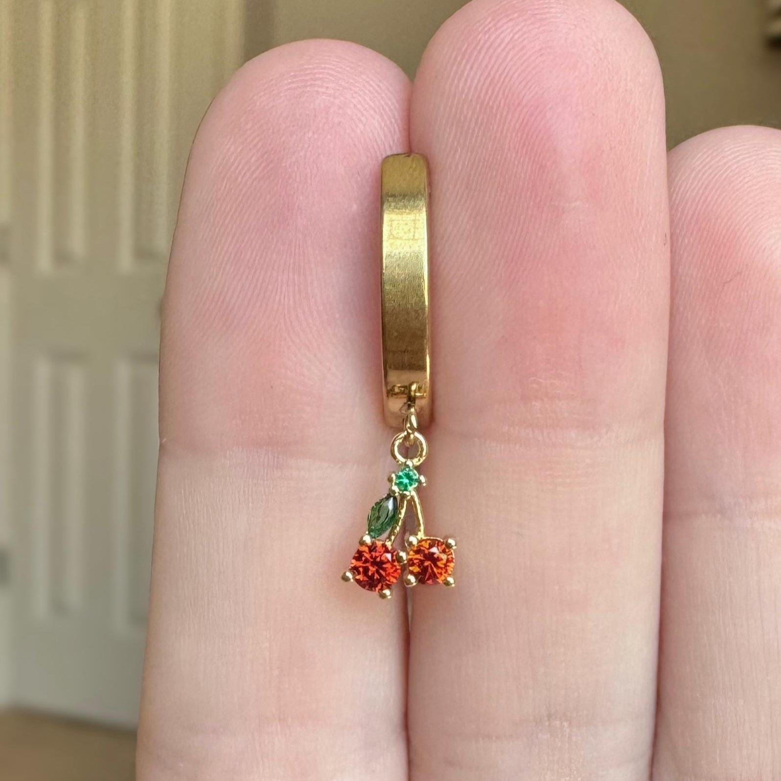 Hinged clicker Belly Button Ring with Dainty Cherry Charm