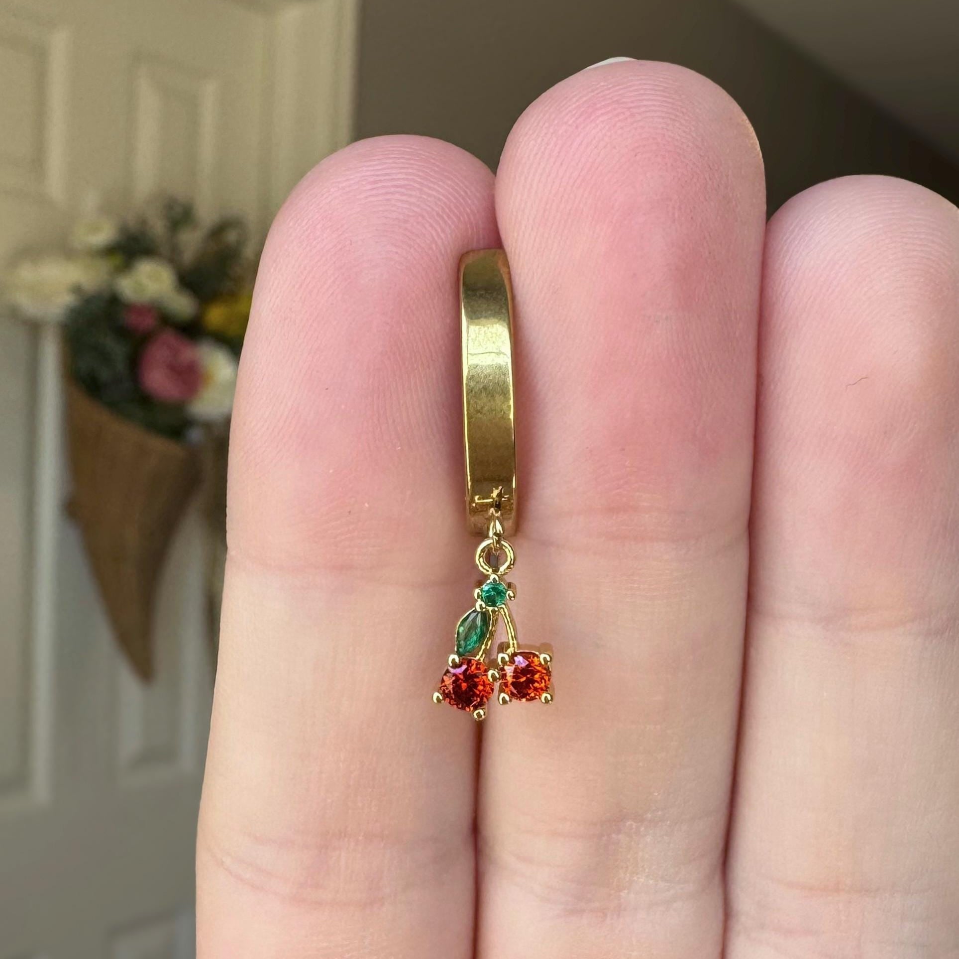 Hinged clicker Belly Button Ring with Dainty Cherry Charm