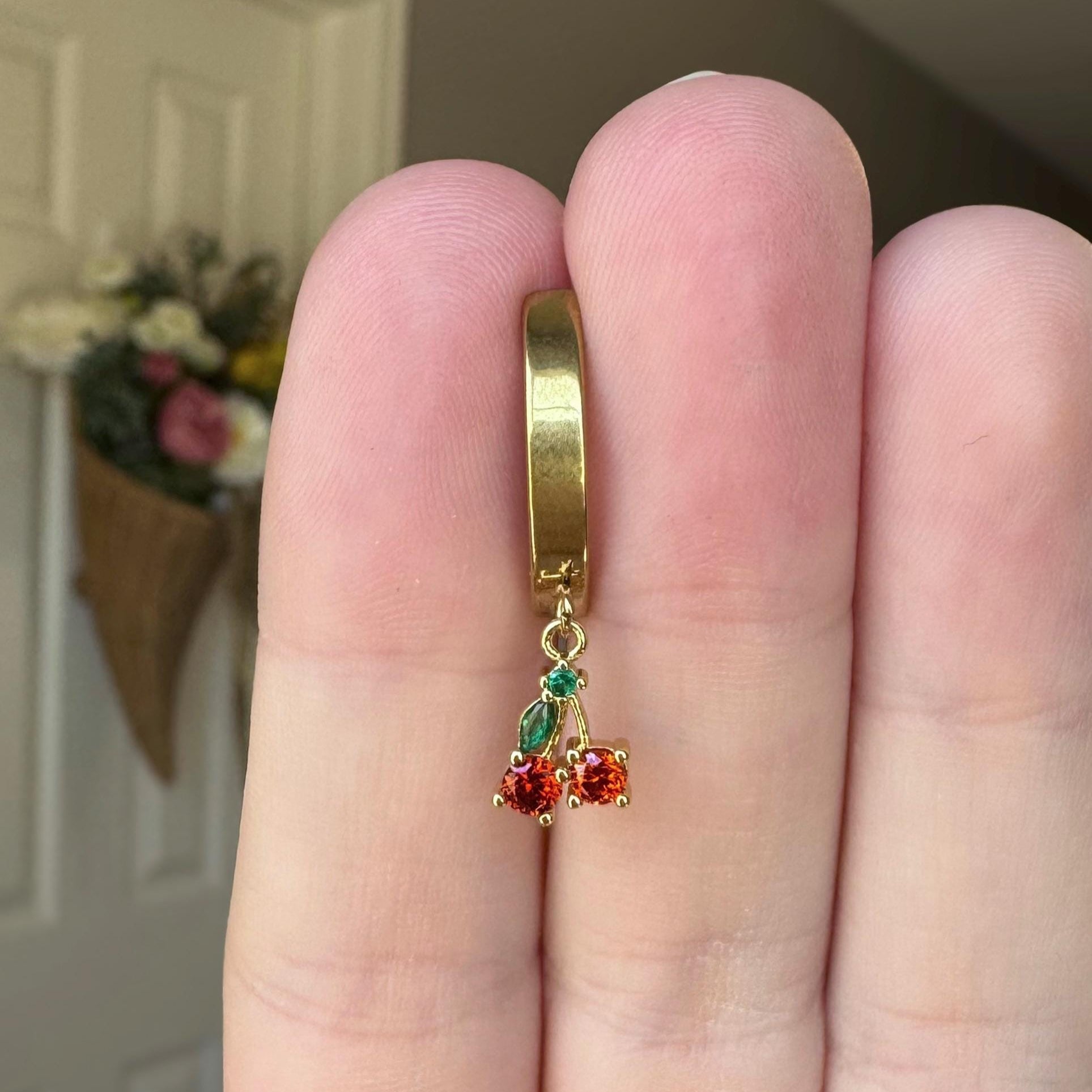 Hinged clicker Belly Button Ring with Dainty Cherry Charm