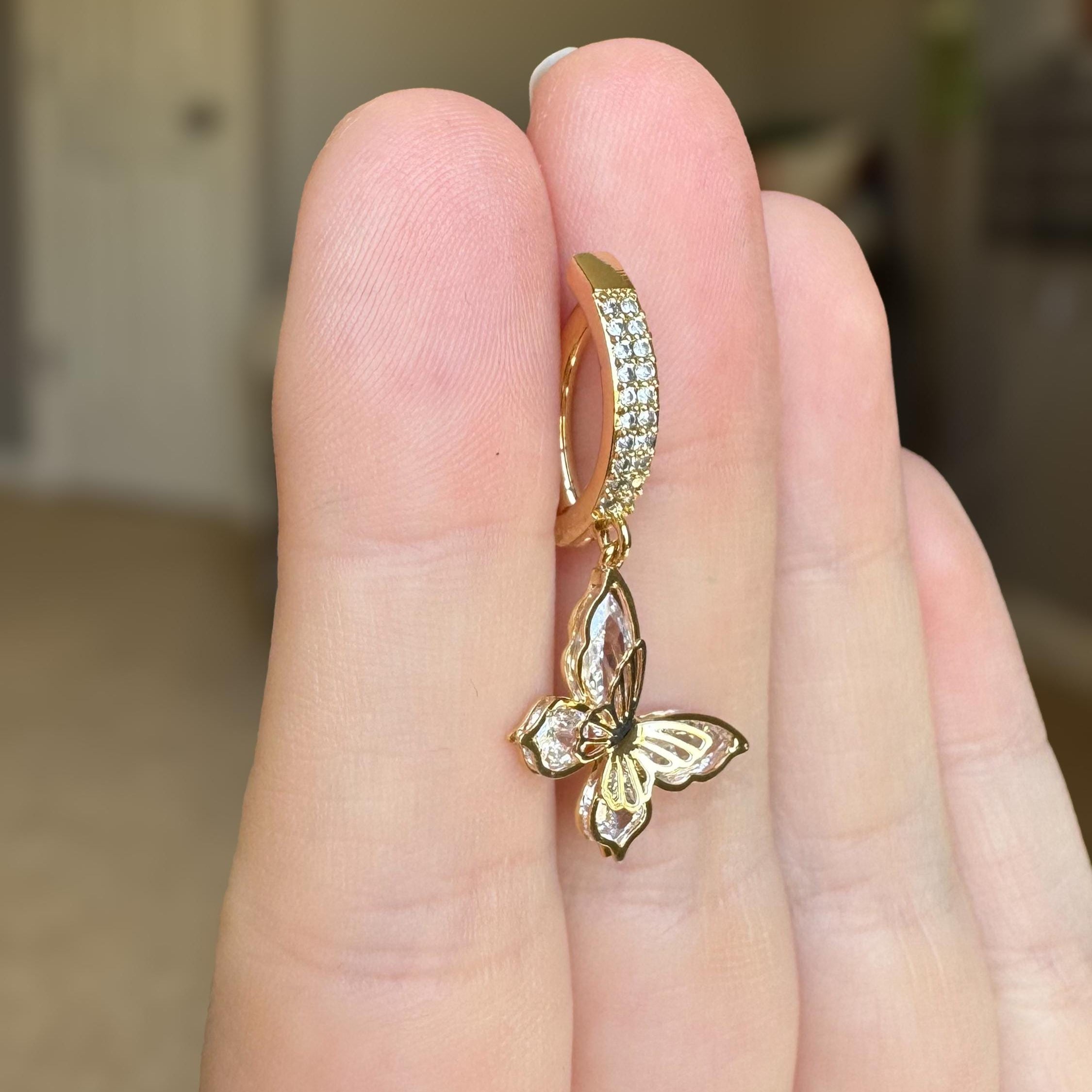 Hinged Gold Belly Button Ring with Butterfly Charm