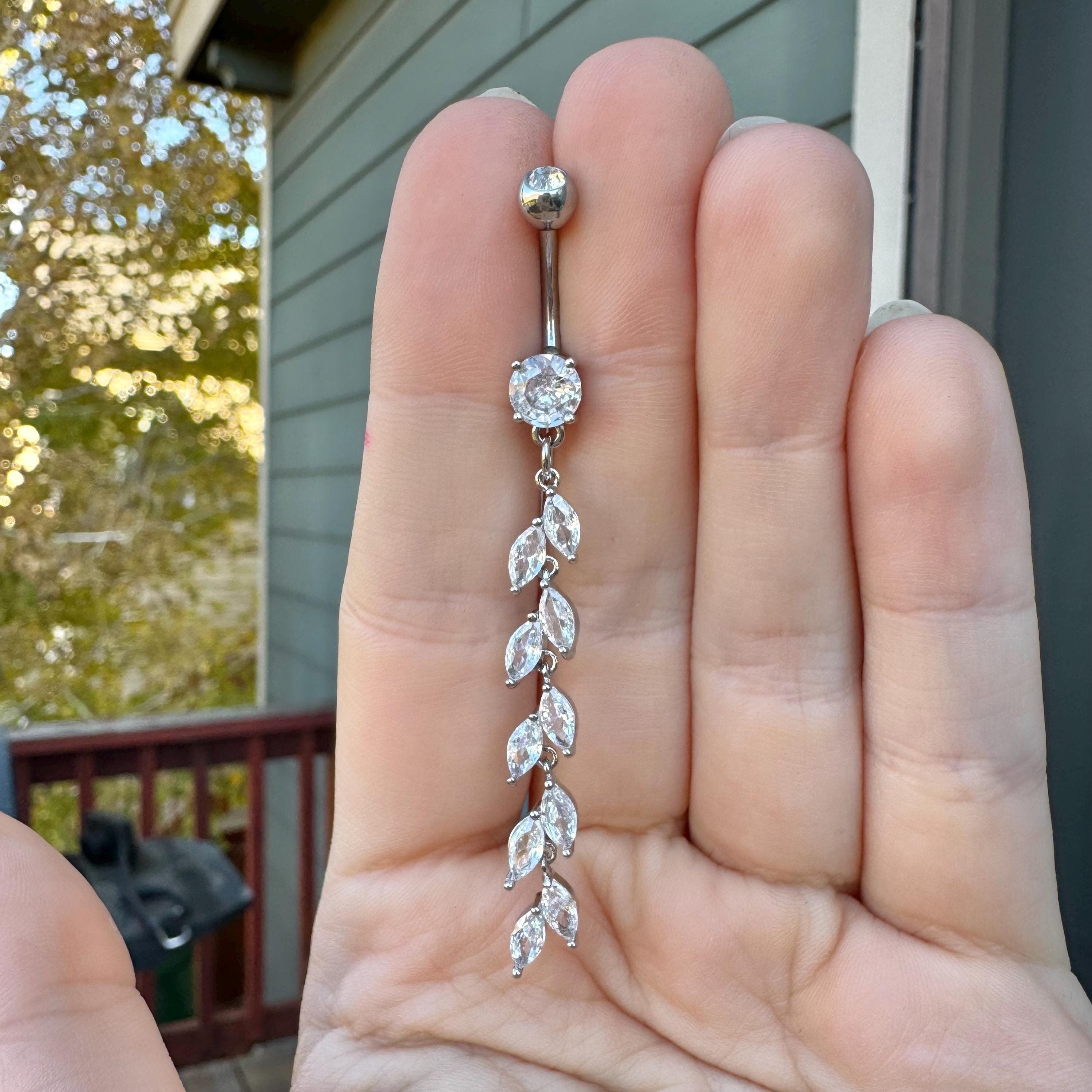 Ivy Cascade Belly Button Ring-Belly Button Rings-Silver-Elara Body Jewelry