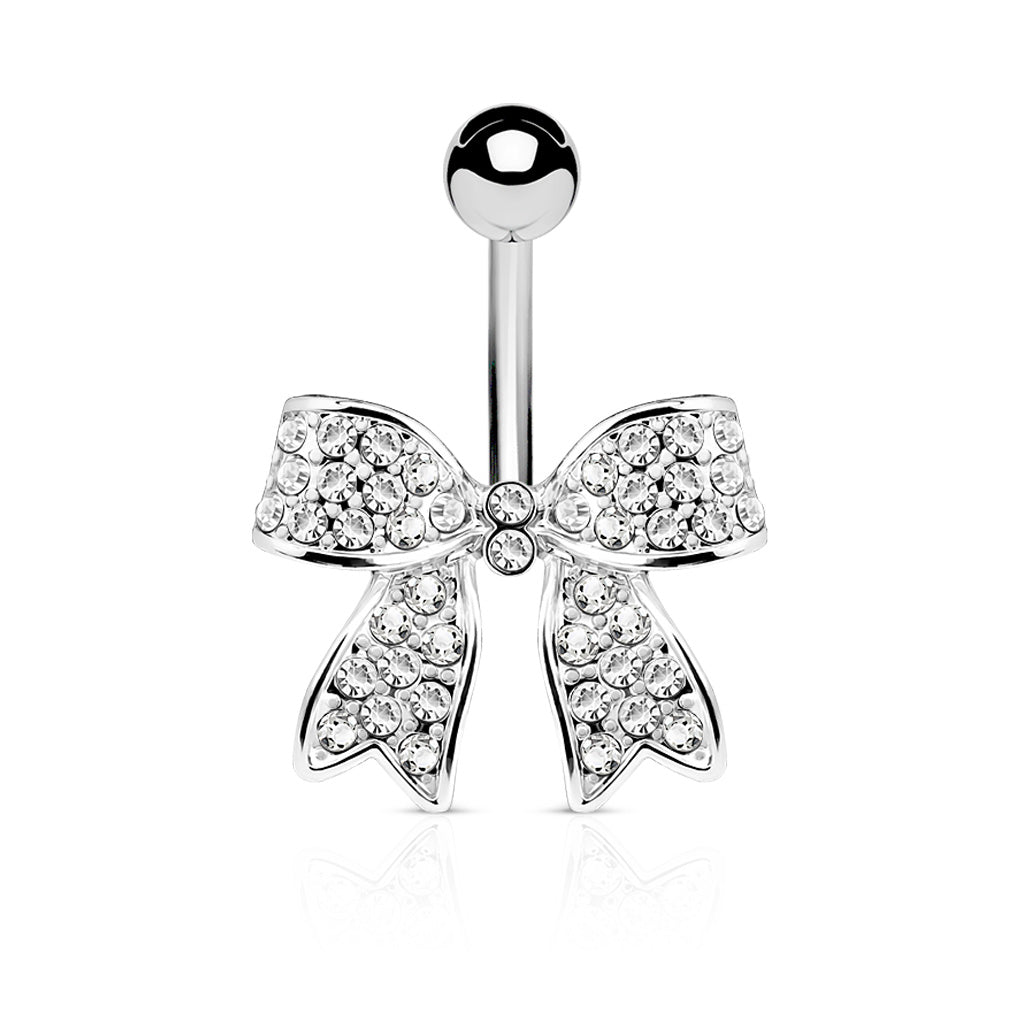 La Lumiere Ribbon Belly Button Ring-Belly Button Rings-Silver/Clear CZs-Elara Body Jewelry