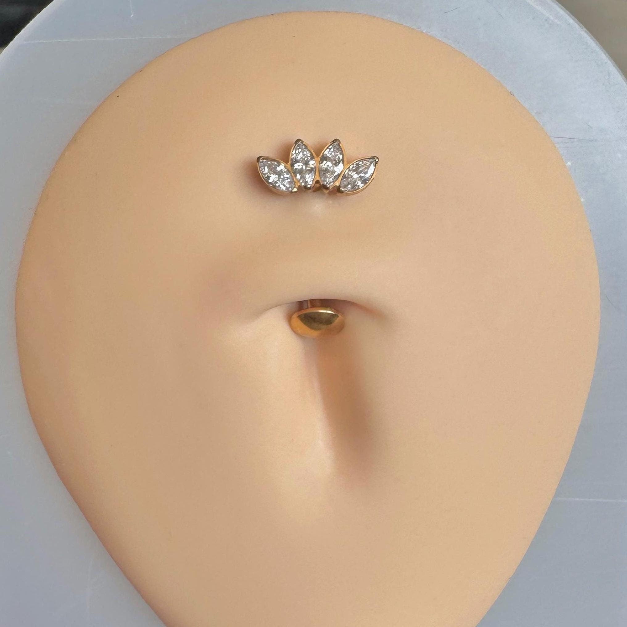 La Reine Belly Button Ring-Belly Button Rings-Gold w/Clear CZ-Elara Body Jewelry