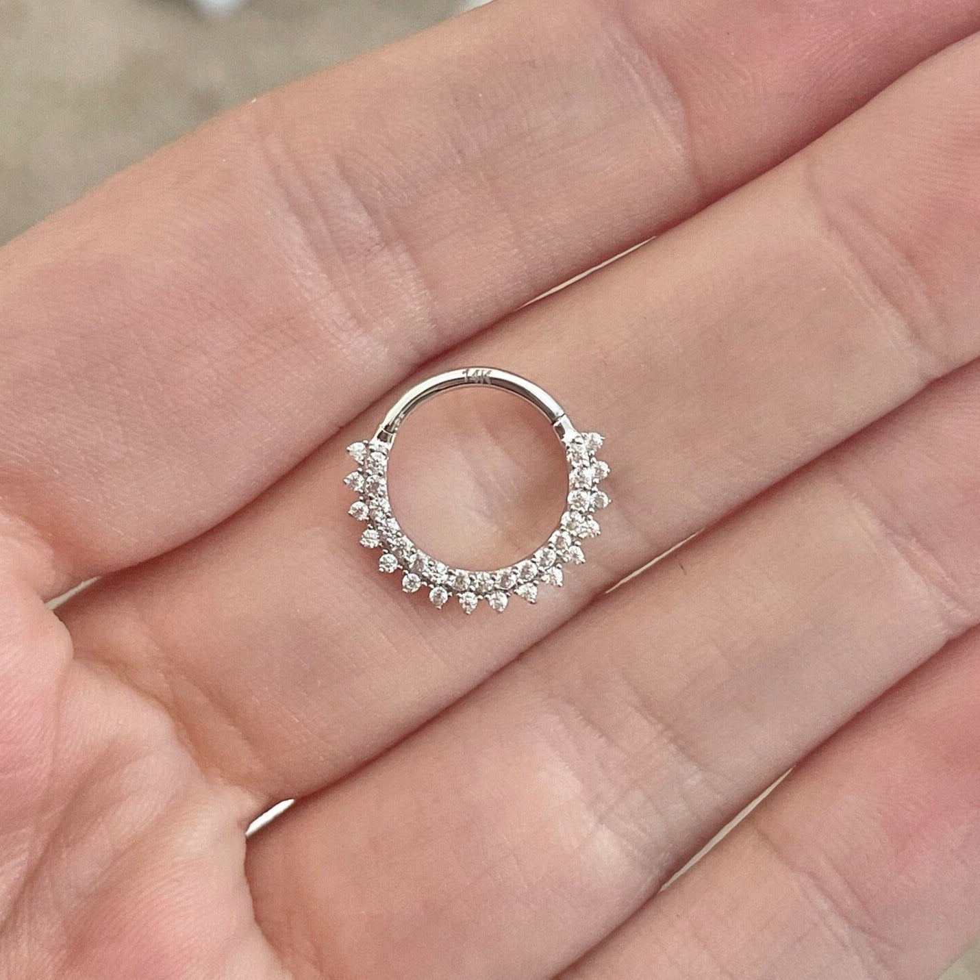 Lunara Shine Daith Earring-Daith Earring-8mm Diameter-White Gold-Elara Body Jewelry