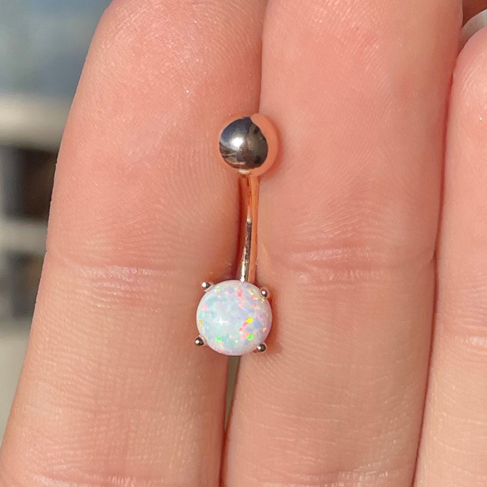 Mira Opal Belly Button Ring-Belly Button Rings-Rose gold-Elara Body Jewelry