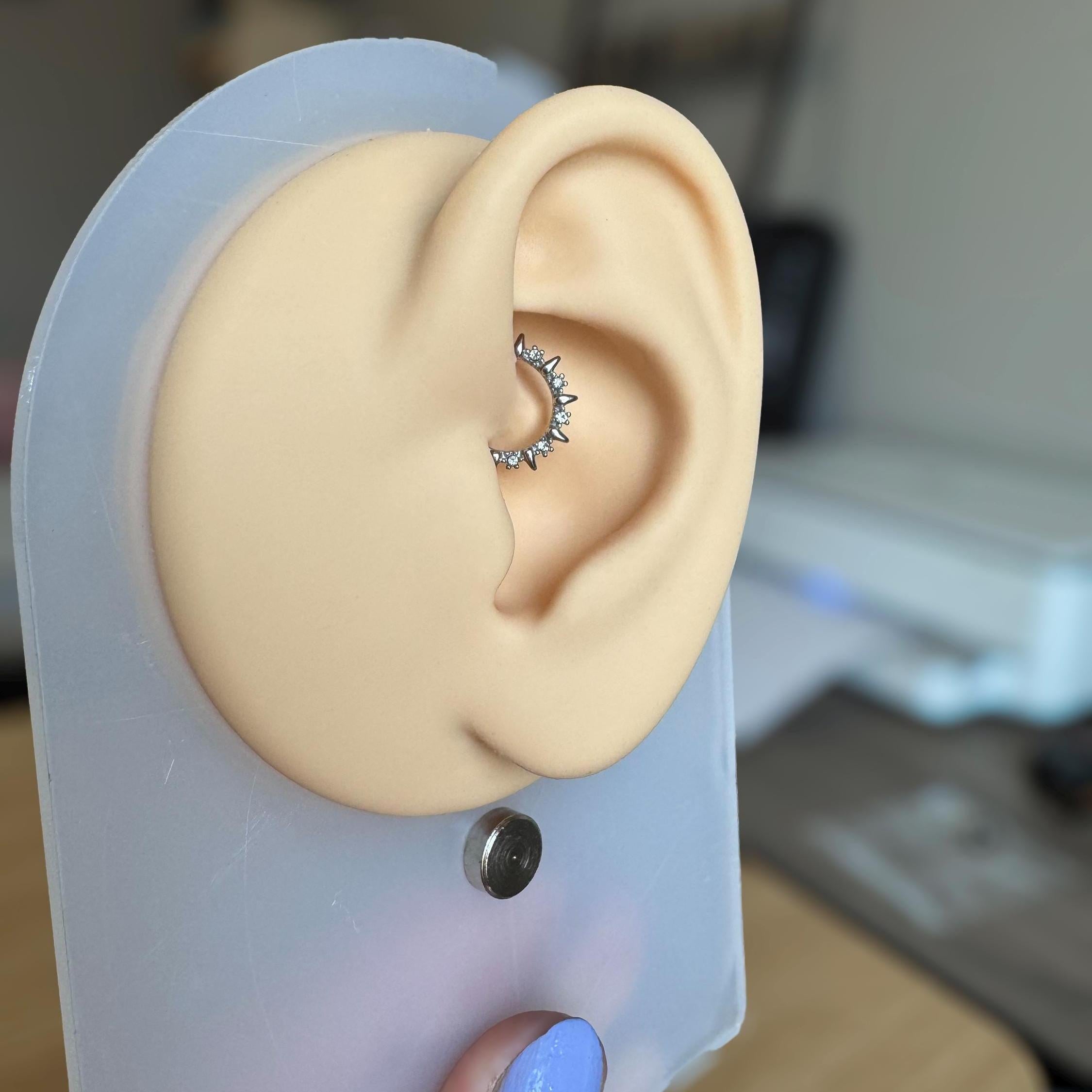 Moonlit Thorn Daith Earring-Daith Earring-Silver-8mm Diameter-Elara Body Jewelry