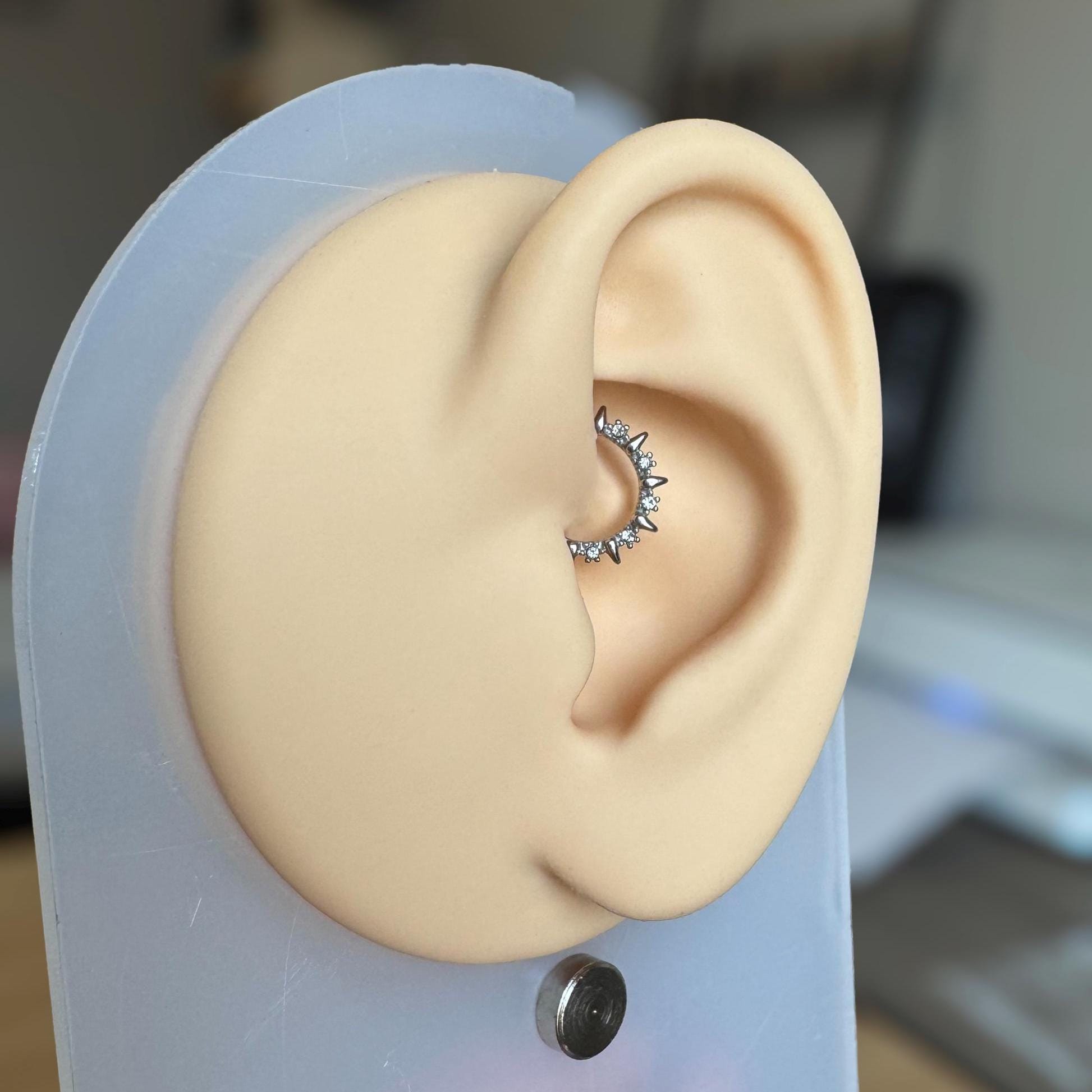 Moonlit Thorn Daith Earring-Daith Earring-Silver-8mm Diameter-Elara Body Jewelry