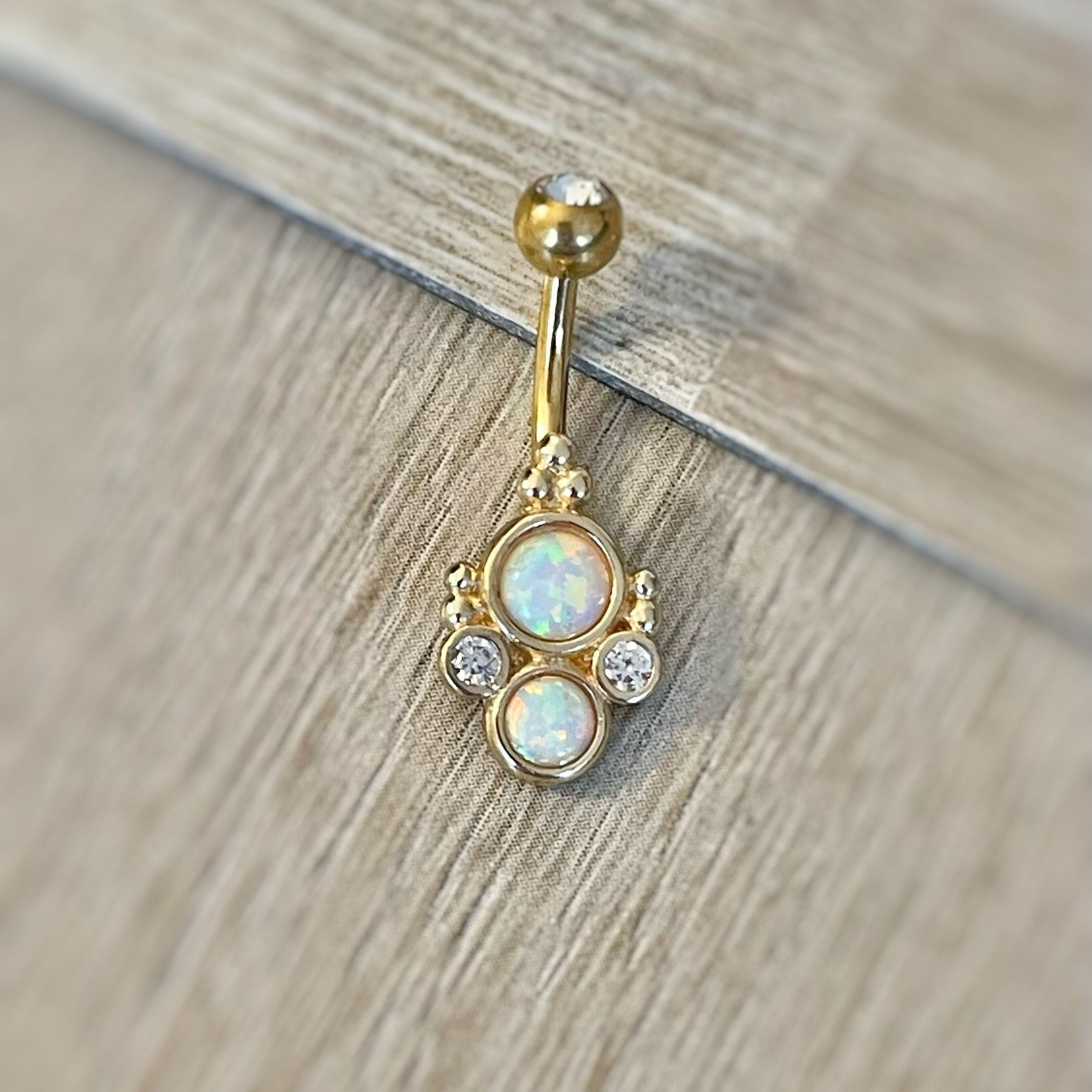 Ophelia Mist Belly Button Ring-Belly Button Rings-Gold/White Opal-Elara Body Jewelry