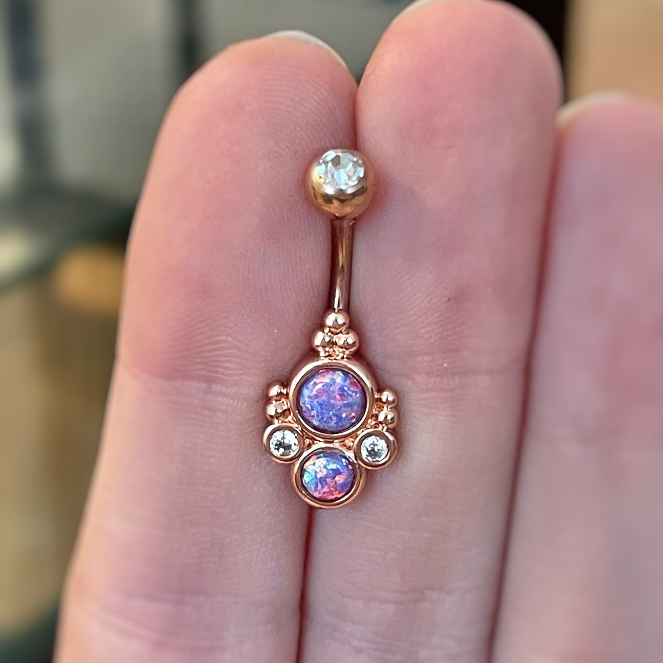 Ophelia Mist Belly Button Ring-Belly Button Rings-Rose Gold/Purple Opal-Elara Body Jewelry