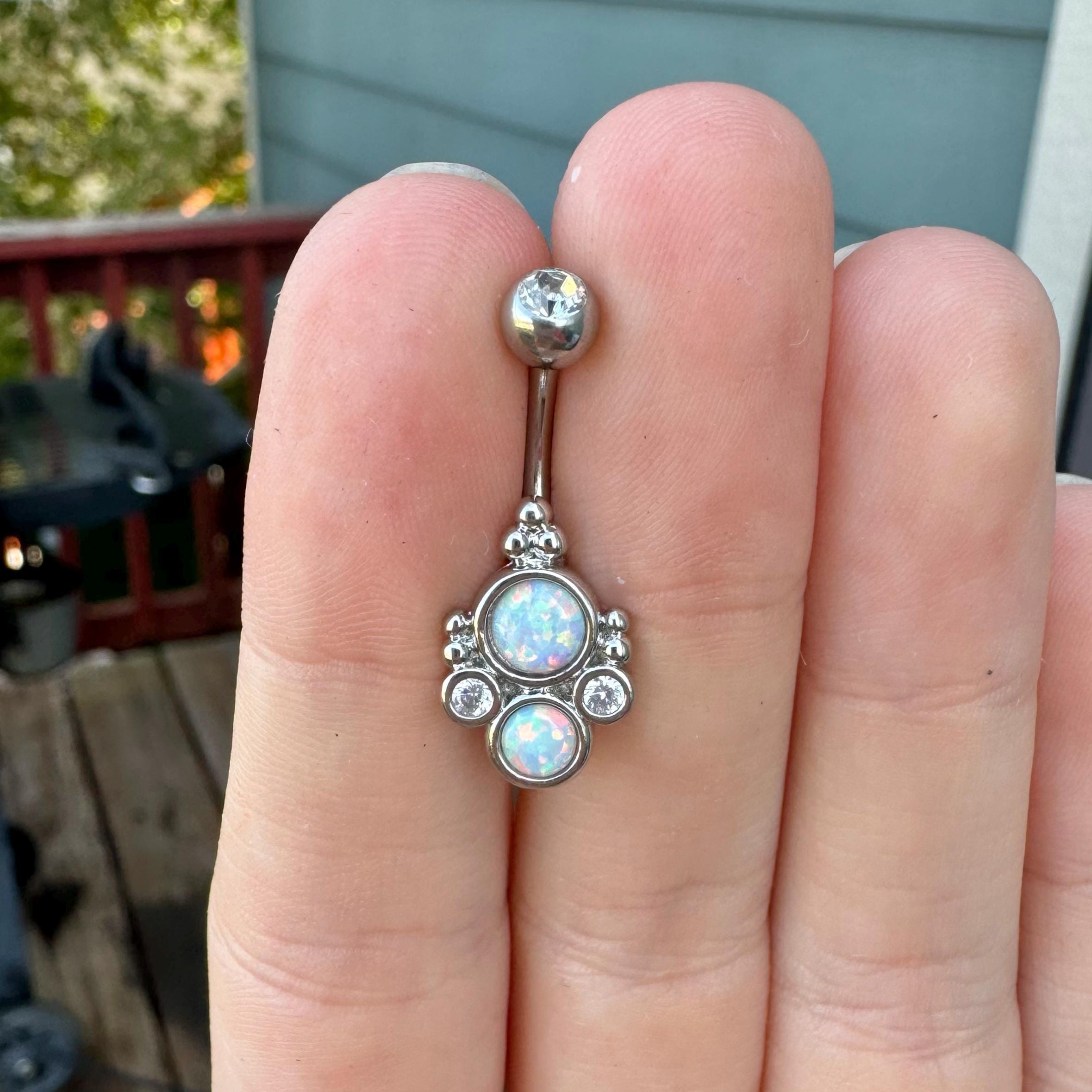 Ophelia Mist Belly Button Ring-Belly Button Rings-Silver/White Opal-Elara Body Jewelry