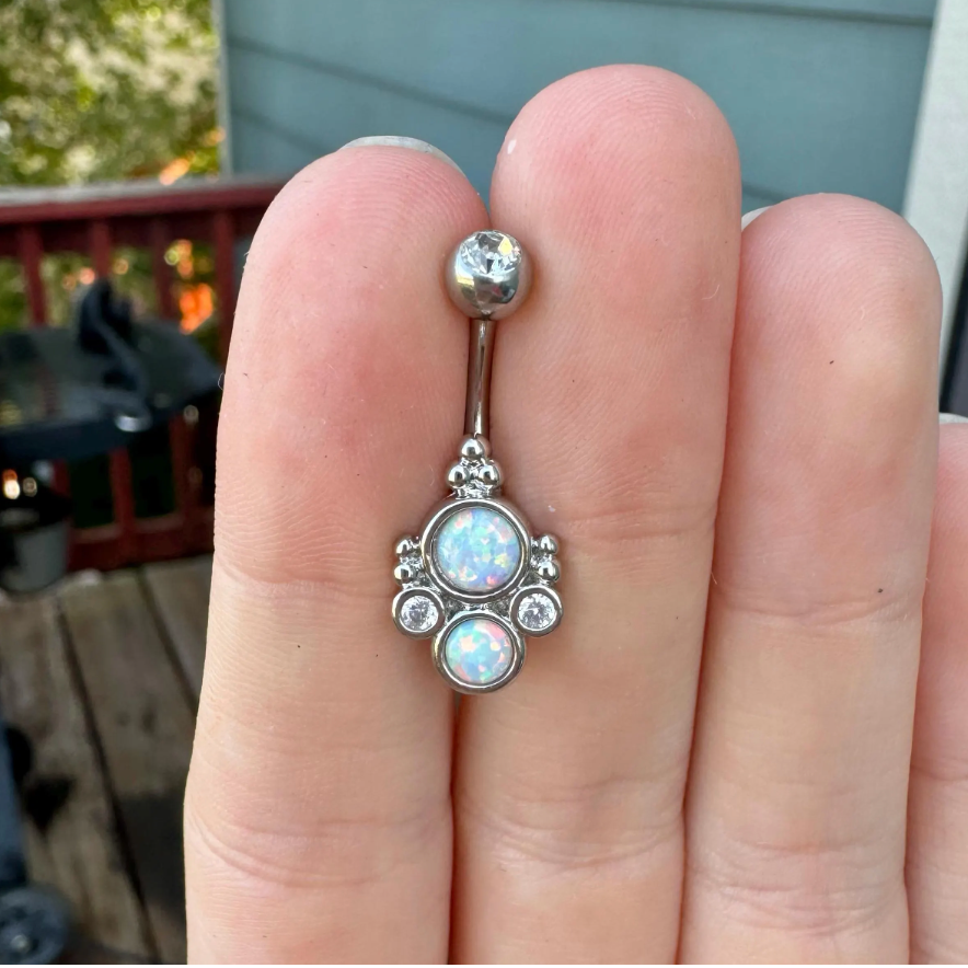 Ophelia Mist Belly Button Ring-Belly Button Rings-Silver/White Opal-Elara Body Jewelry