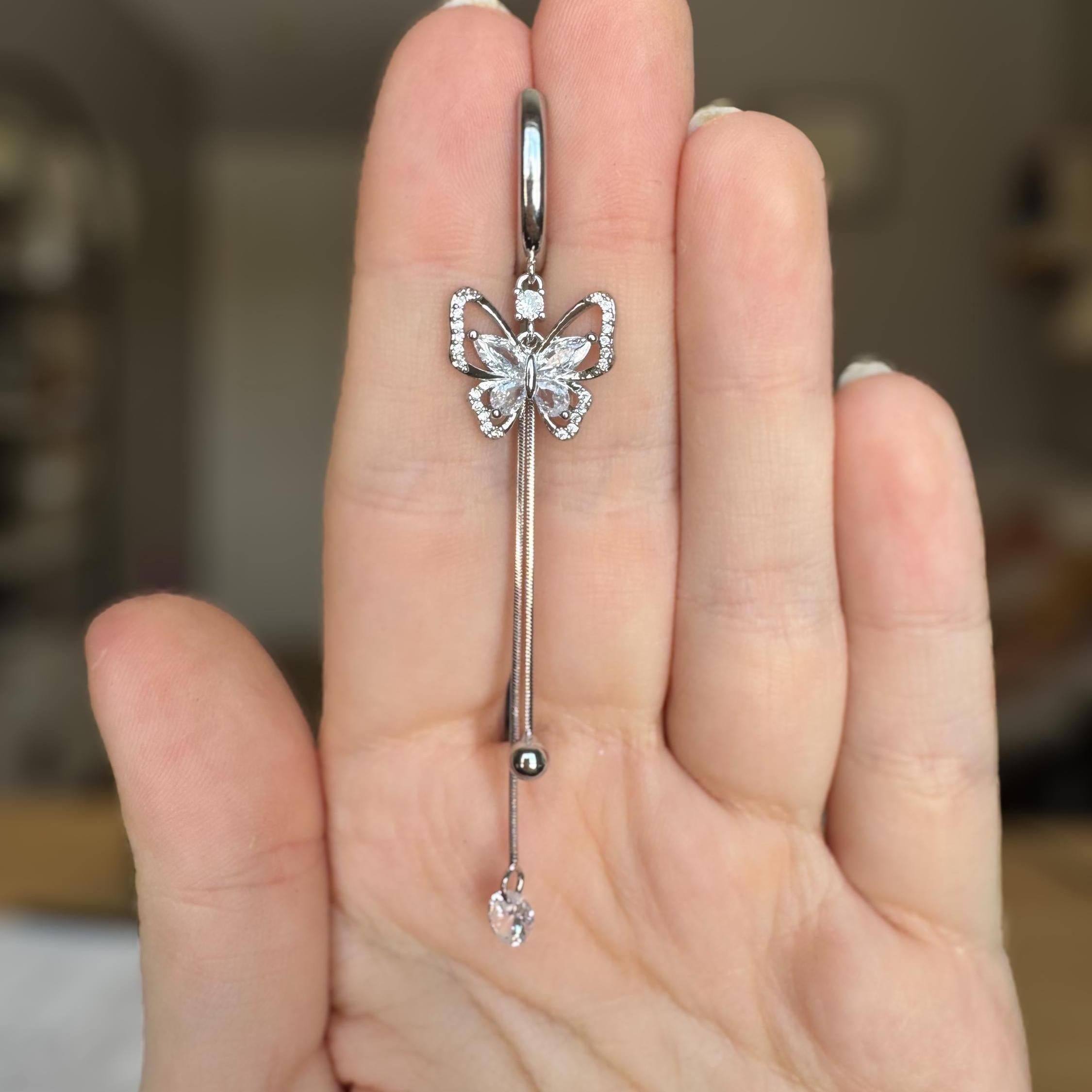 Papillon Lune Belly Button Ring-Belly Button Rings-Silver-Elara Body Jewelry