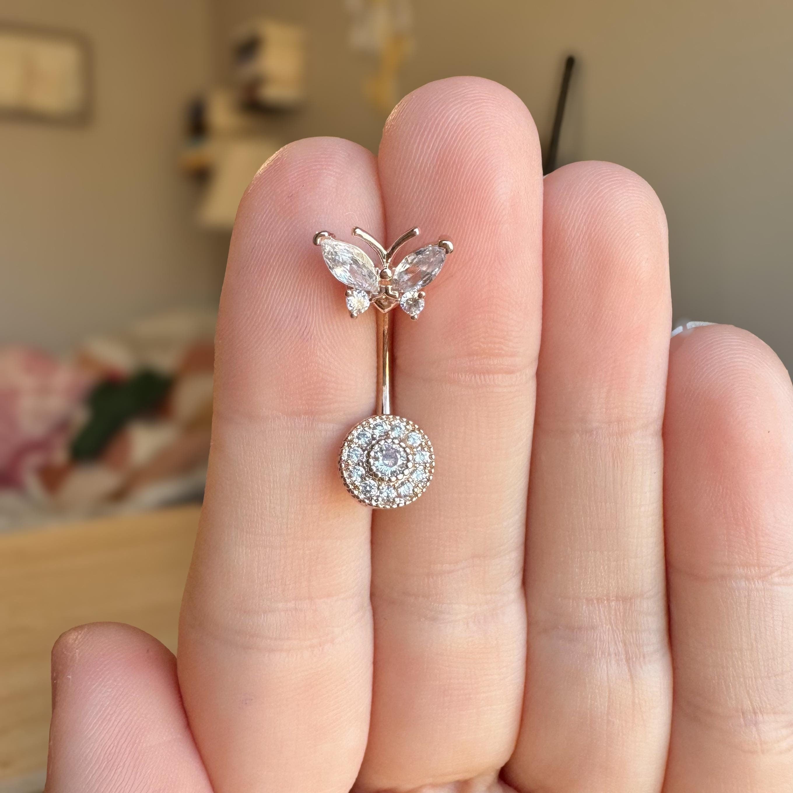 Petalwing Belly Button Ring-Belly Button Rings-Rose gold-Elara Body Jewelry