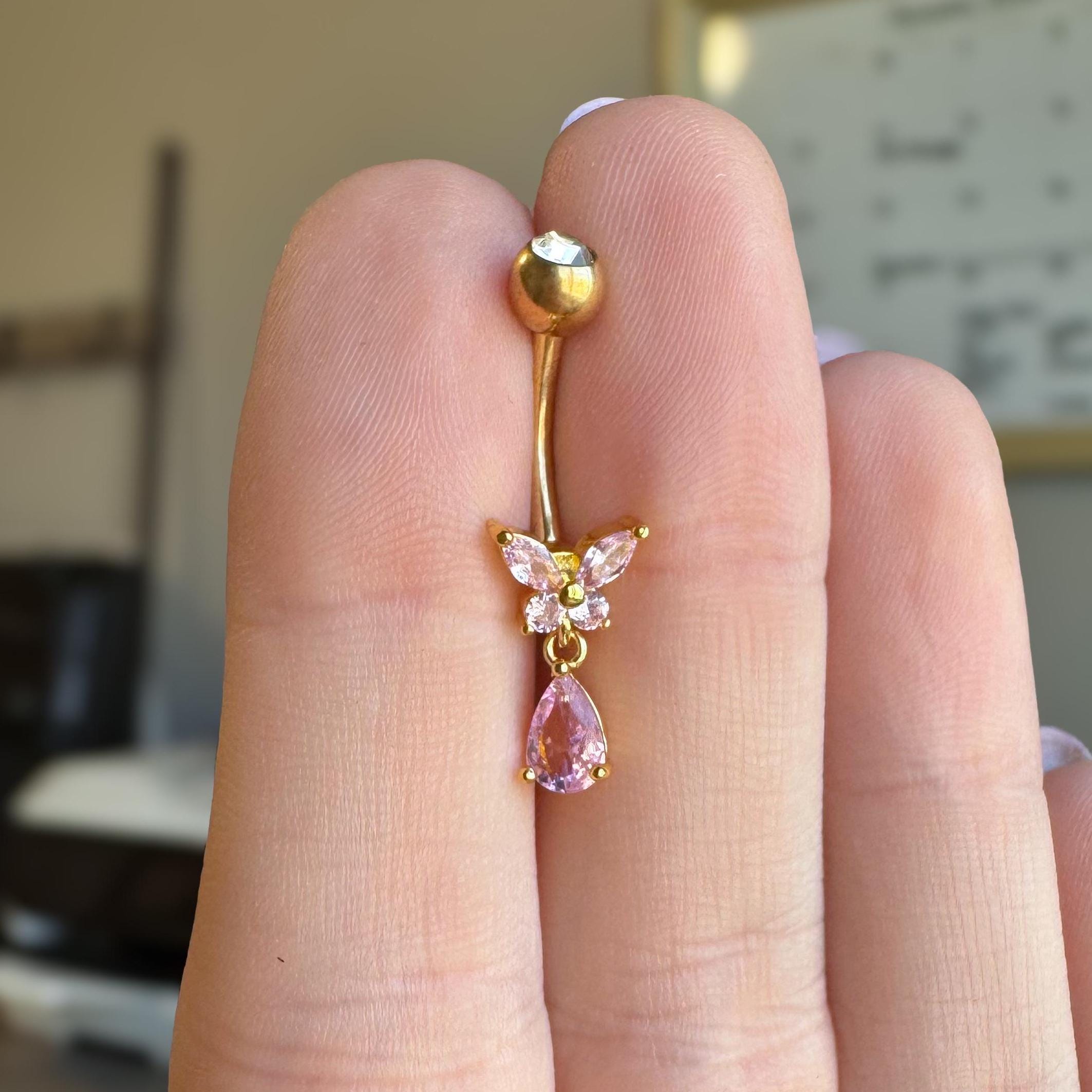 Pink Elise Belly Button Ring-Belly Button Rings-Elara Body Jewelry