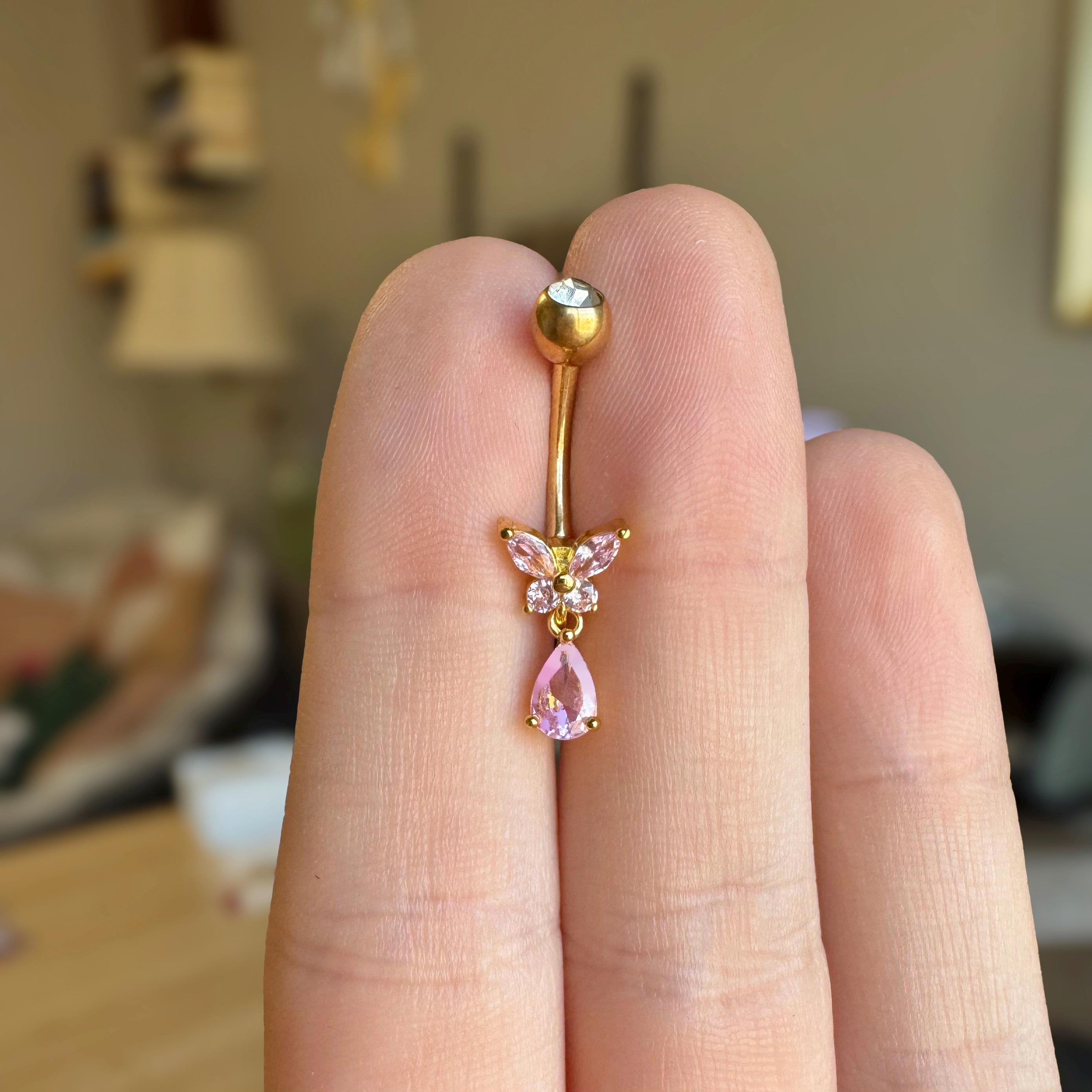 Pink Elise Belly Button Ring-Belly Button Rings-Elara Body Jewelry