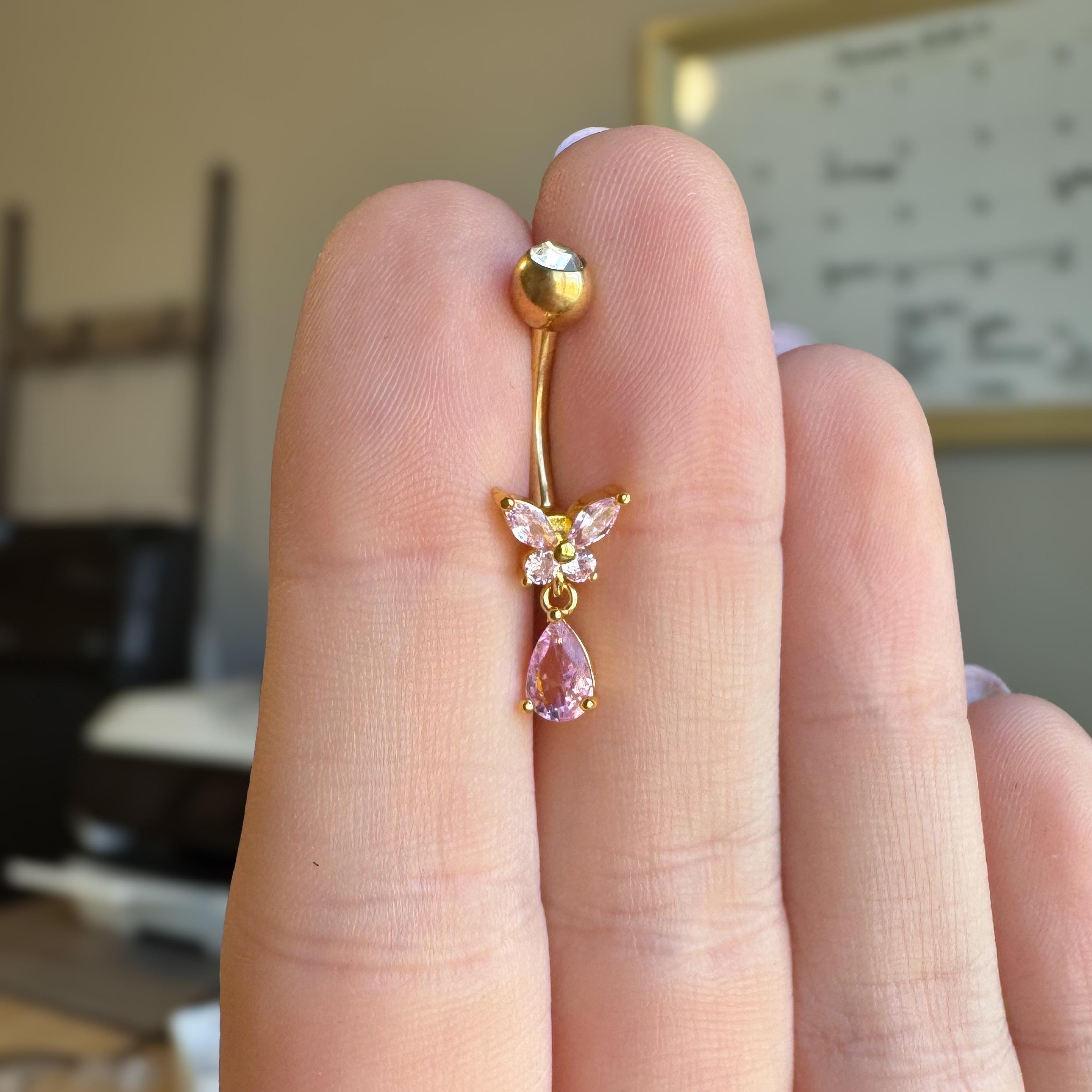 Pink Elise Belly Button Ring-Belly Button Rings-Elara Body Jewelry