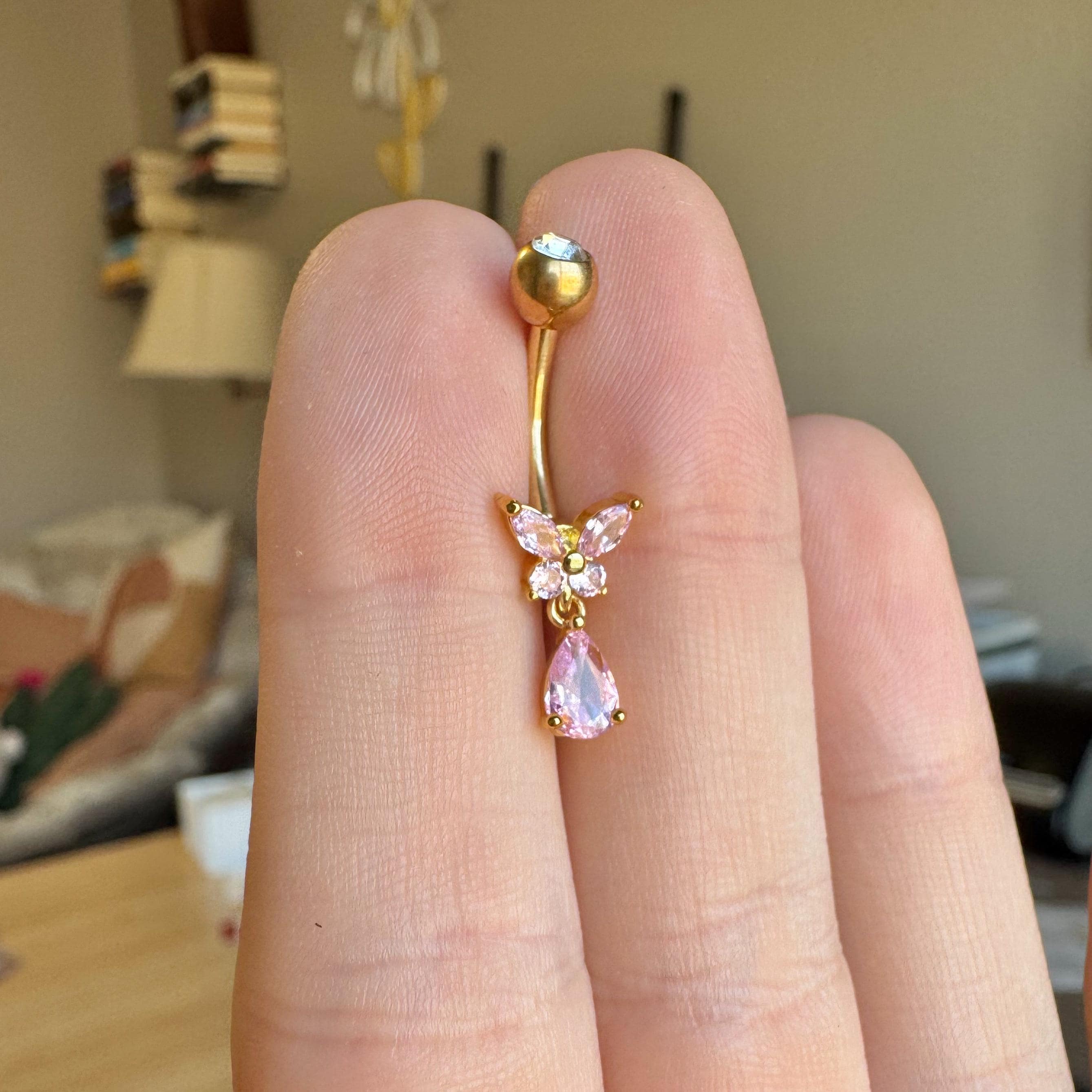 Pink Elise Belly Button Ring-Belly Button Rings-Elara Body Jewelry