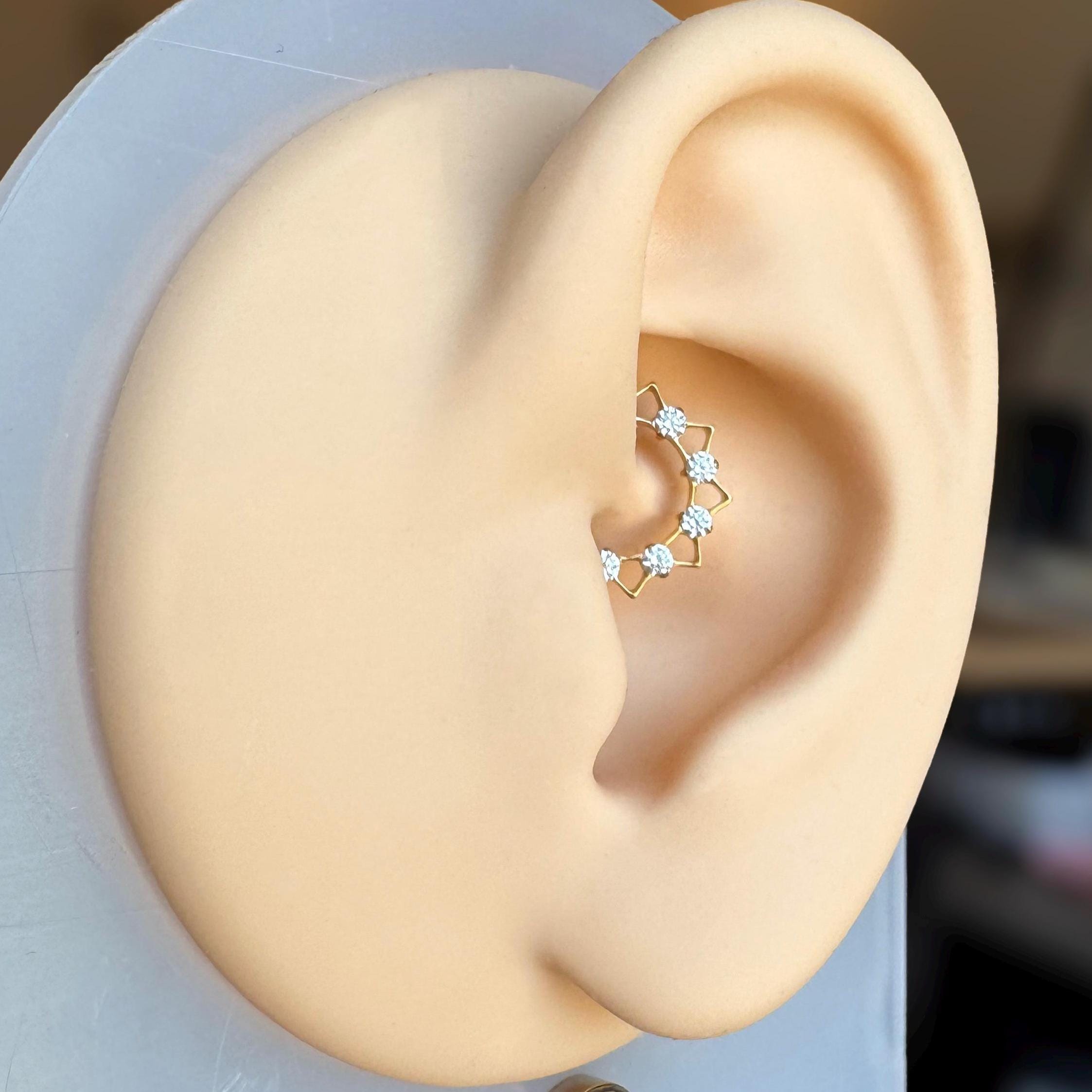 Radiance Edge Daith Earring-Daith Earring-Gold-8mm Diameter-Elara Body Jewelry
