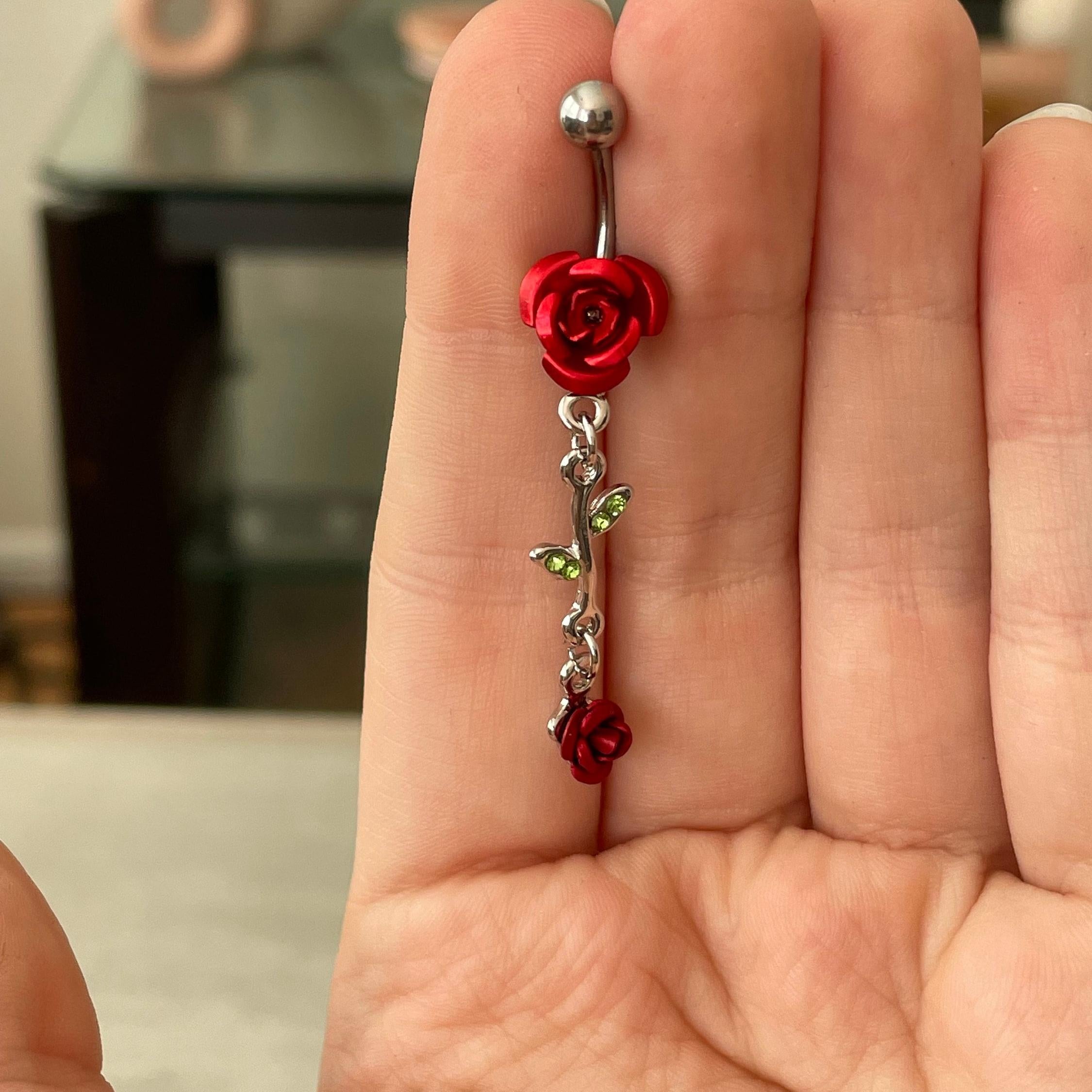 Rosaria Bloom Belly Button Ring-Belly Button Rings-Red-Elara Body Jewelry