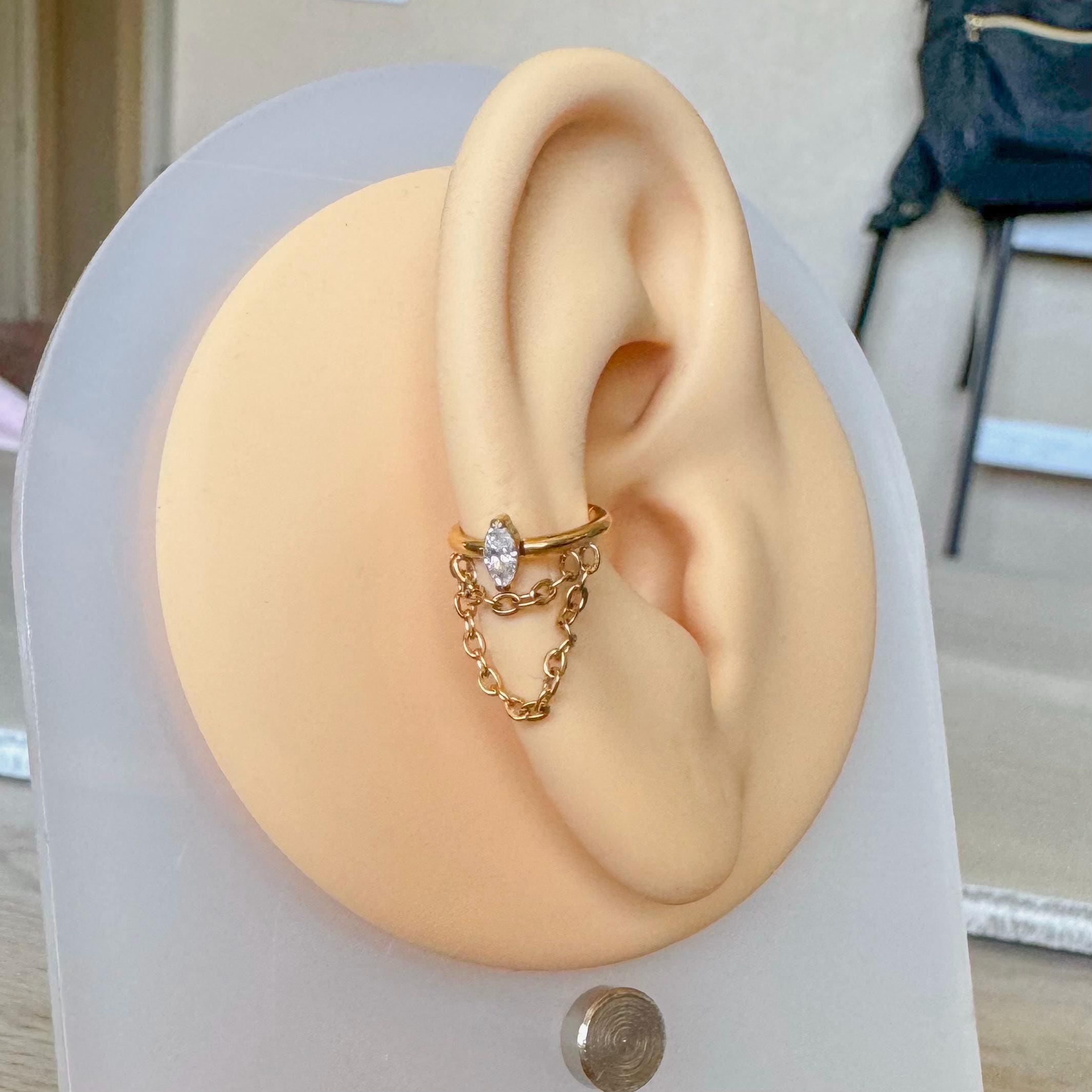 Selene Chain Conch Earring-Cartilage Earring-Elara Body Jewelry