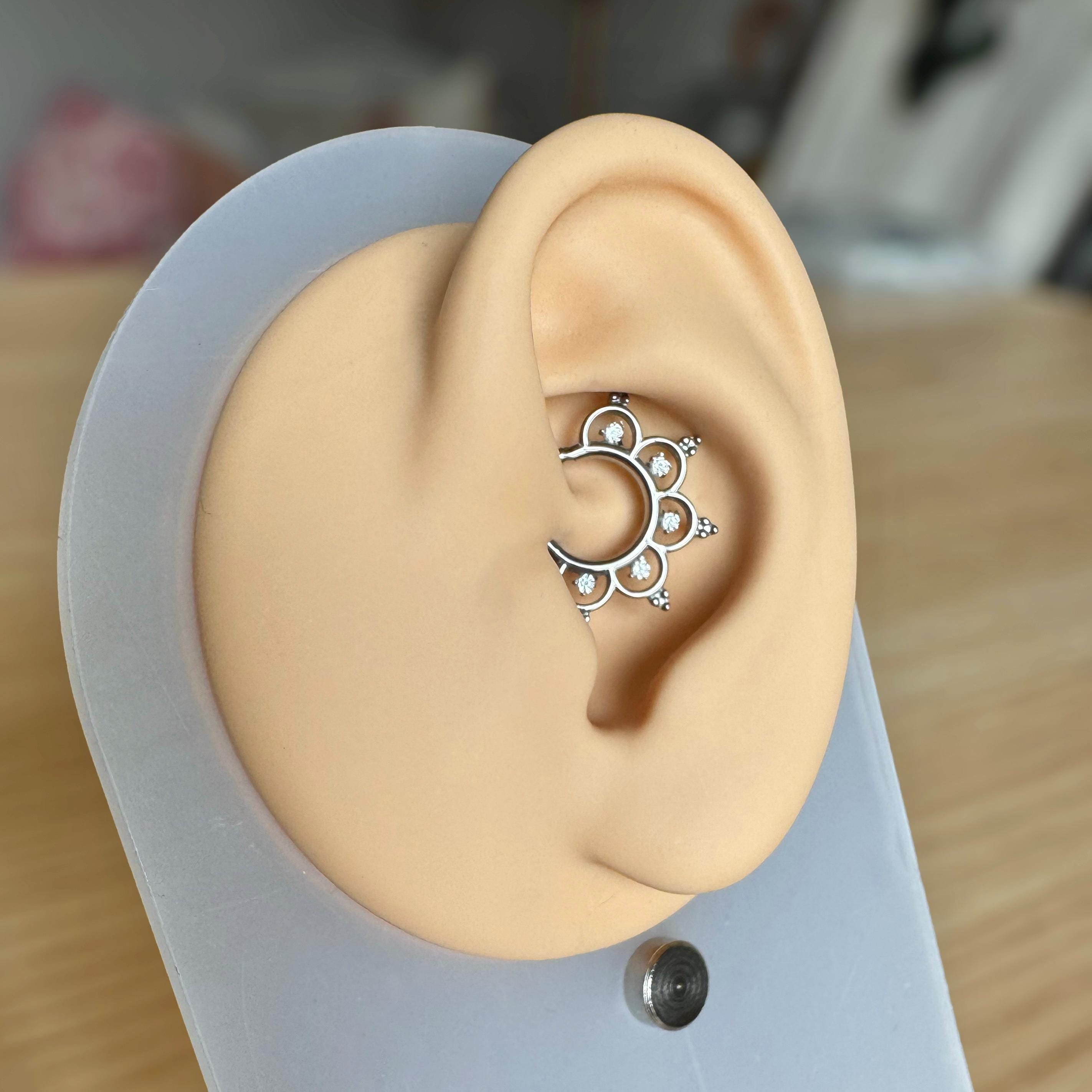 Selene Noire Daith Earring-Daith Earring-Silver-8mm Diameter-Elara Body Jewelry