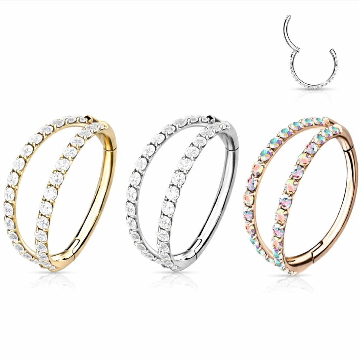 Selene Veil Conch Earring-Cartilage Earring-Gold/Clear CZs-8mm Inner Diameter-Elara Body Jewelry