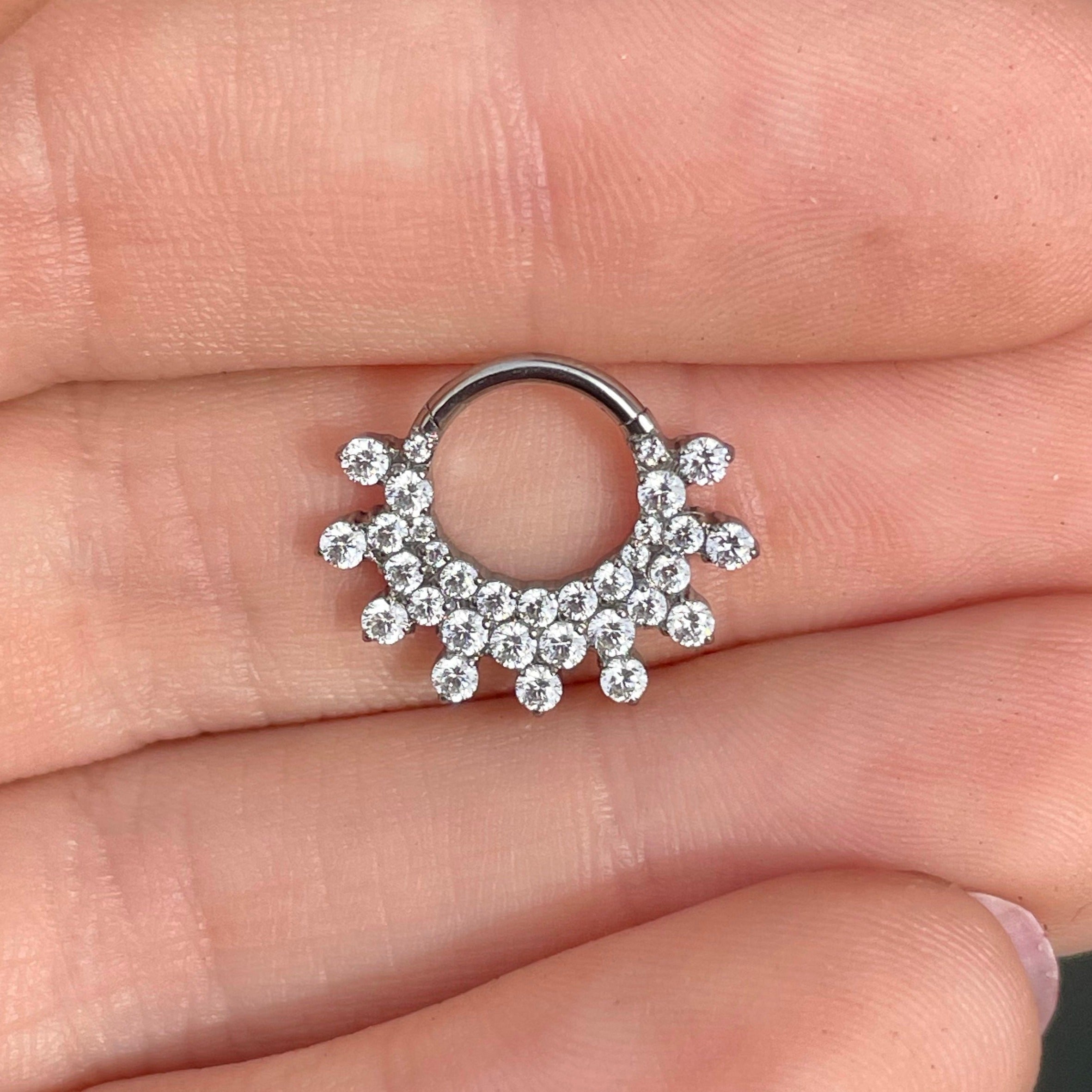 Serein Crystal Daith Earring-Daith Earring-Silver-8mm Diameter-Elara Body Jewelry