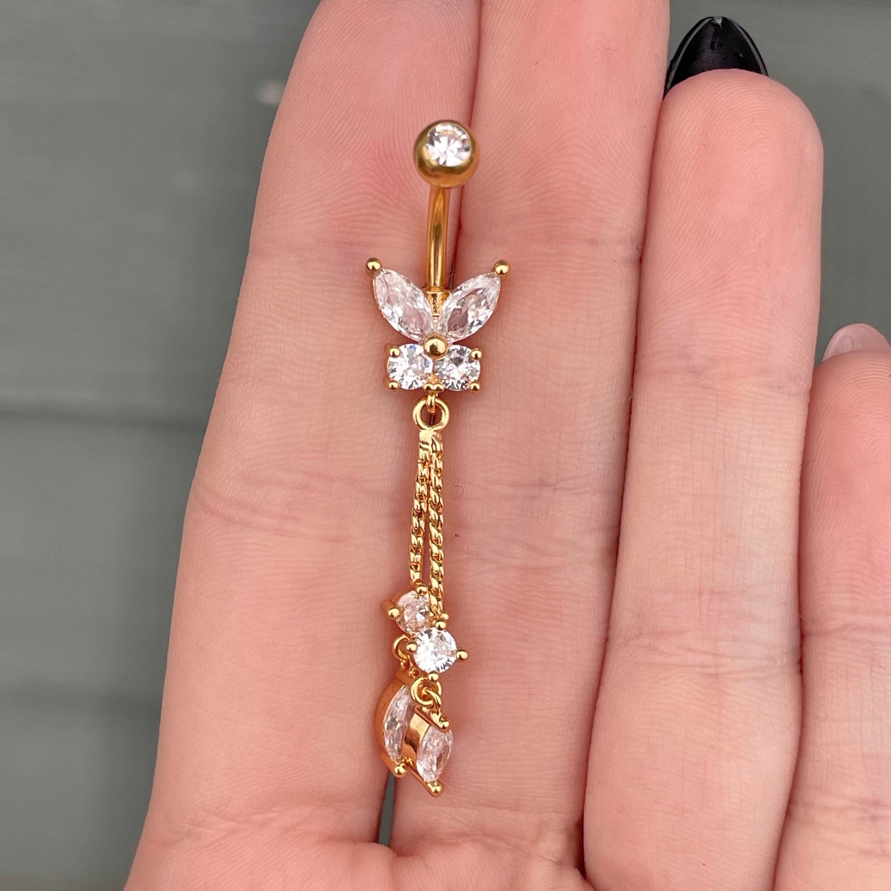 Sylphaire Belly Button Ring-Belly Button Rings-Gold-Elara Body Jewelry