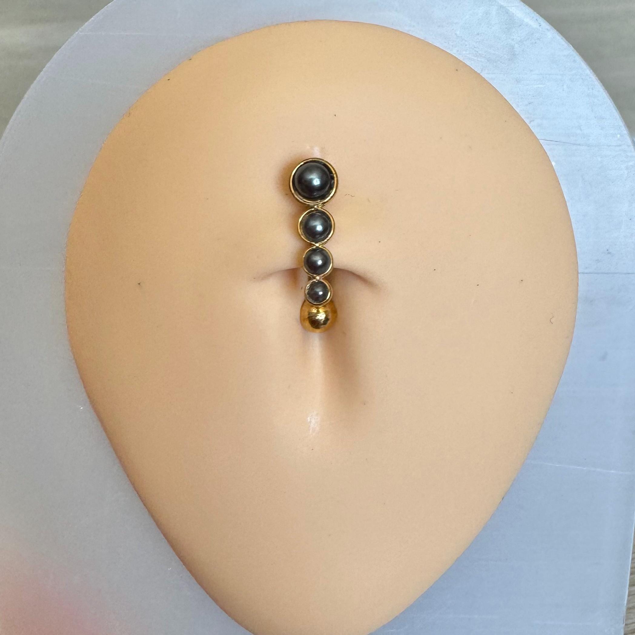 The Black Pearl Belly Button Ring-Belly Button Rings-Elara Body Jewelry