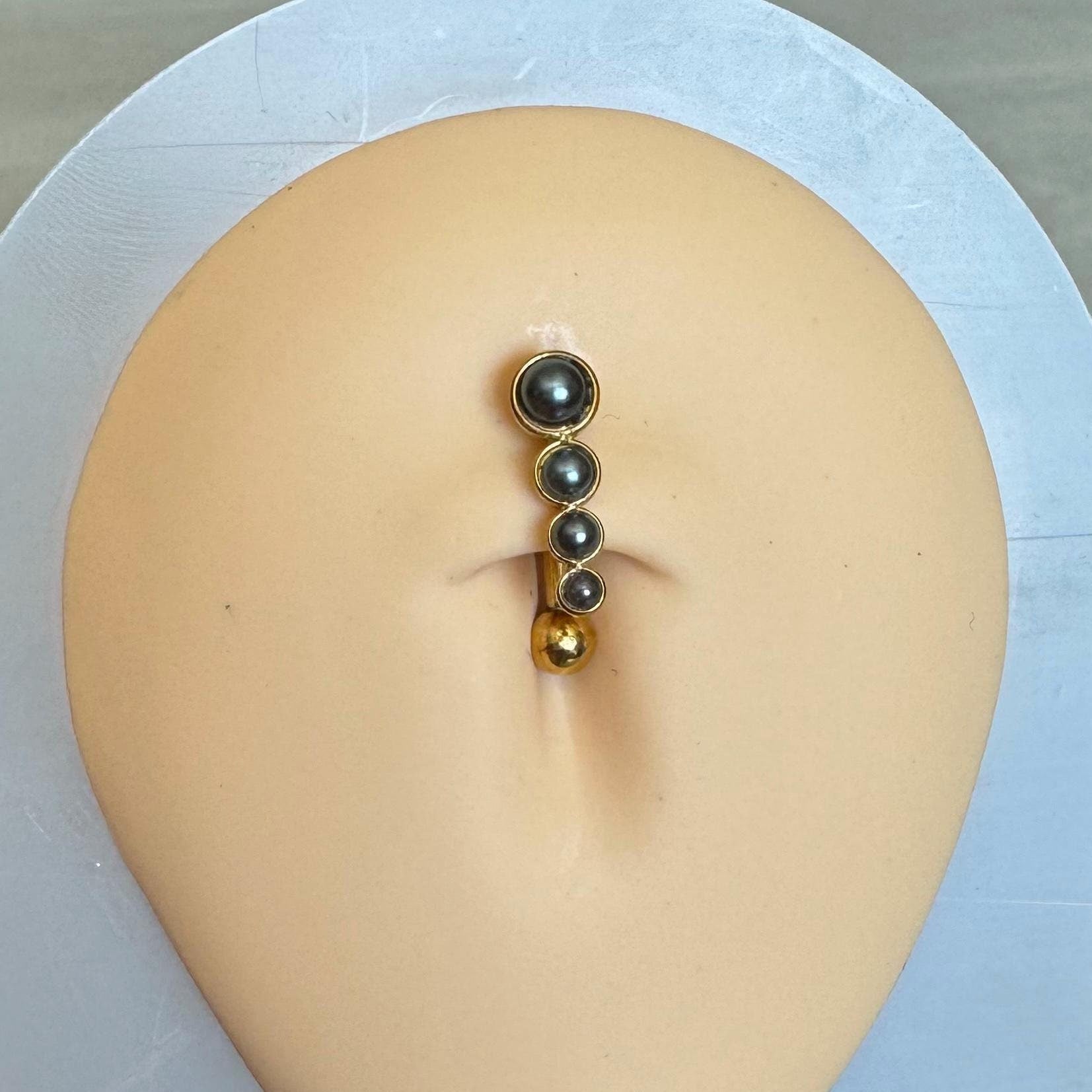 The Black Pearl Belly Button Ring-Belly Button Rings-Elara Body Jewelry