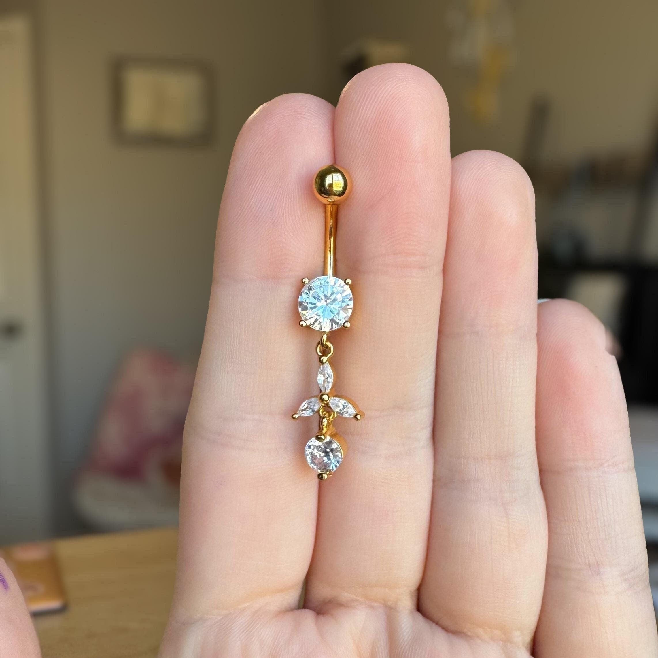 Trinity Glow Belly Button Ring-Belly Button Rings-Gold-Elara Body Jewelry