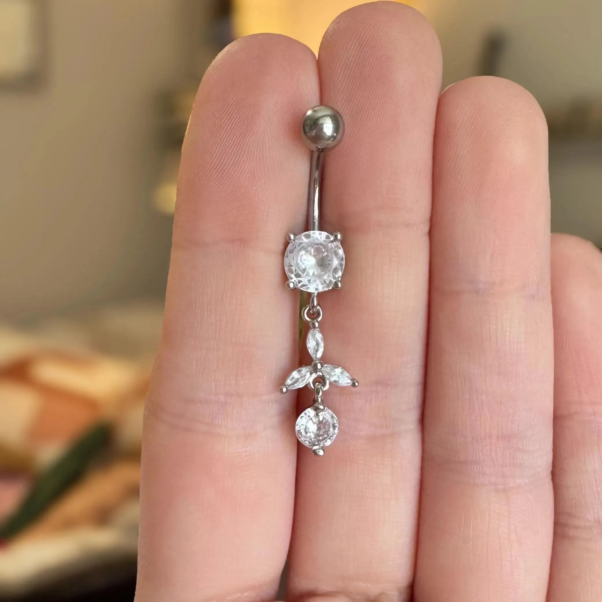 Trinity Glow Belly Button Ring-Belly Button Rings-Silver-Elara Body Jewelry