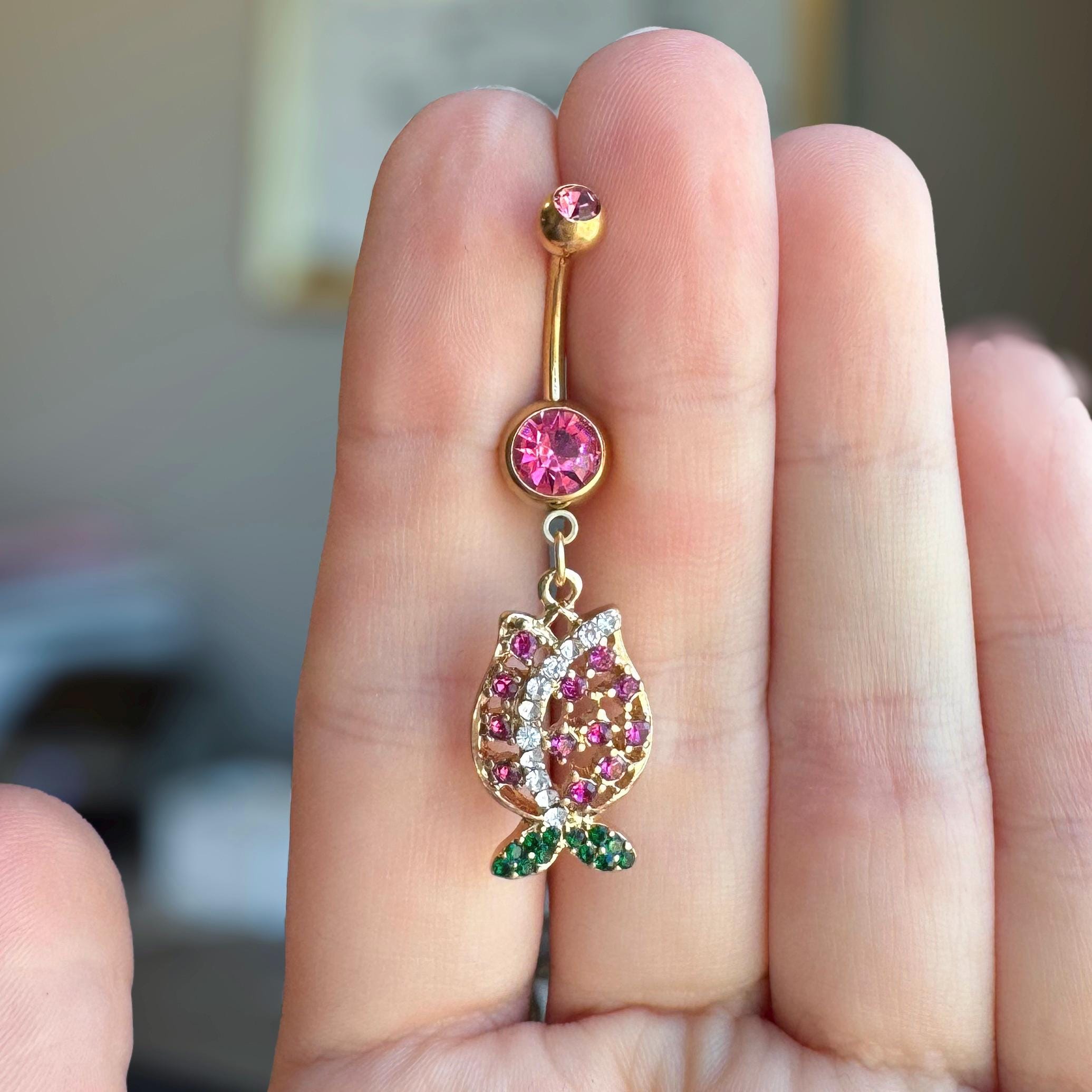 Tulip Blossom Belly Button Ring-Belly Button Rings-Elara Body Jewelry