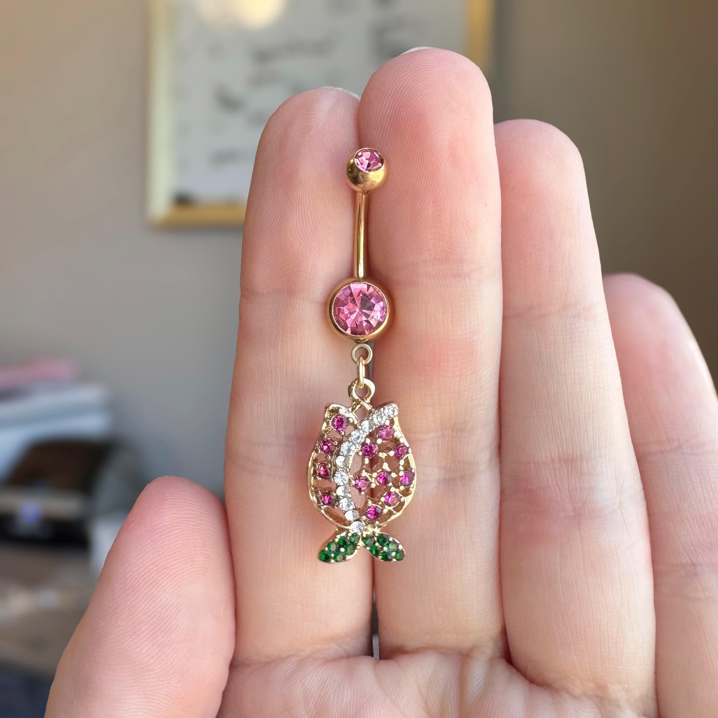 Tulip Blossom Belly Button Ring-Belly Button Rings-Elara Body Jewelry