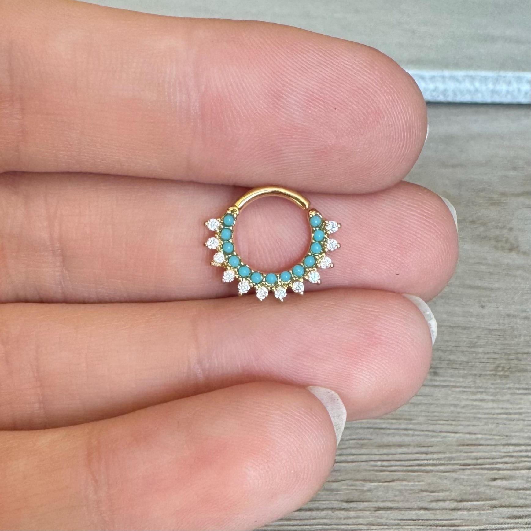 Turquoise Halo Daith Earring-Daith Earring-Elara Body Jewelry