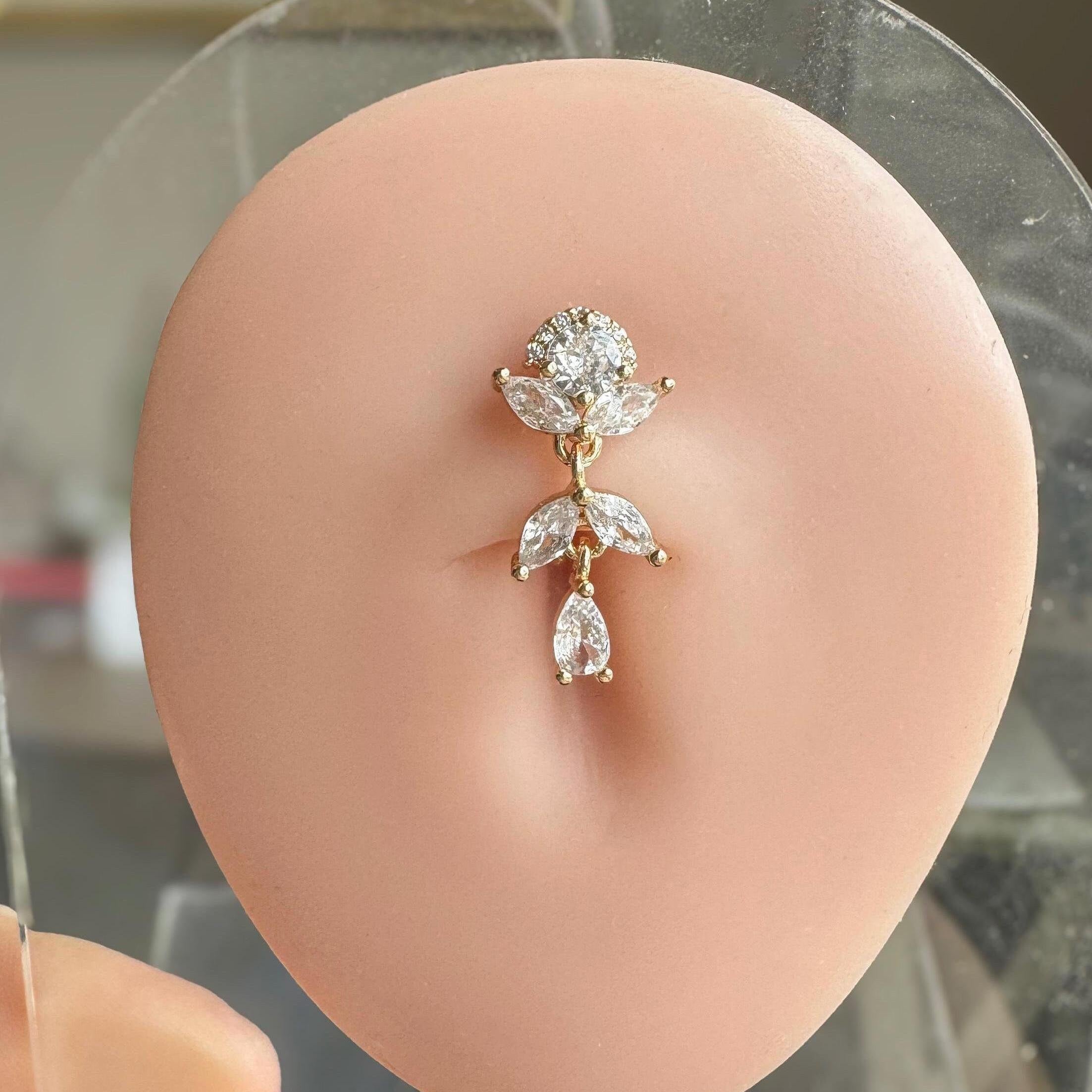 Verdessa Drop Belly Button Ring-Belly Button Rings-Elara Body Jewelry