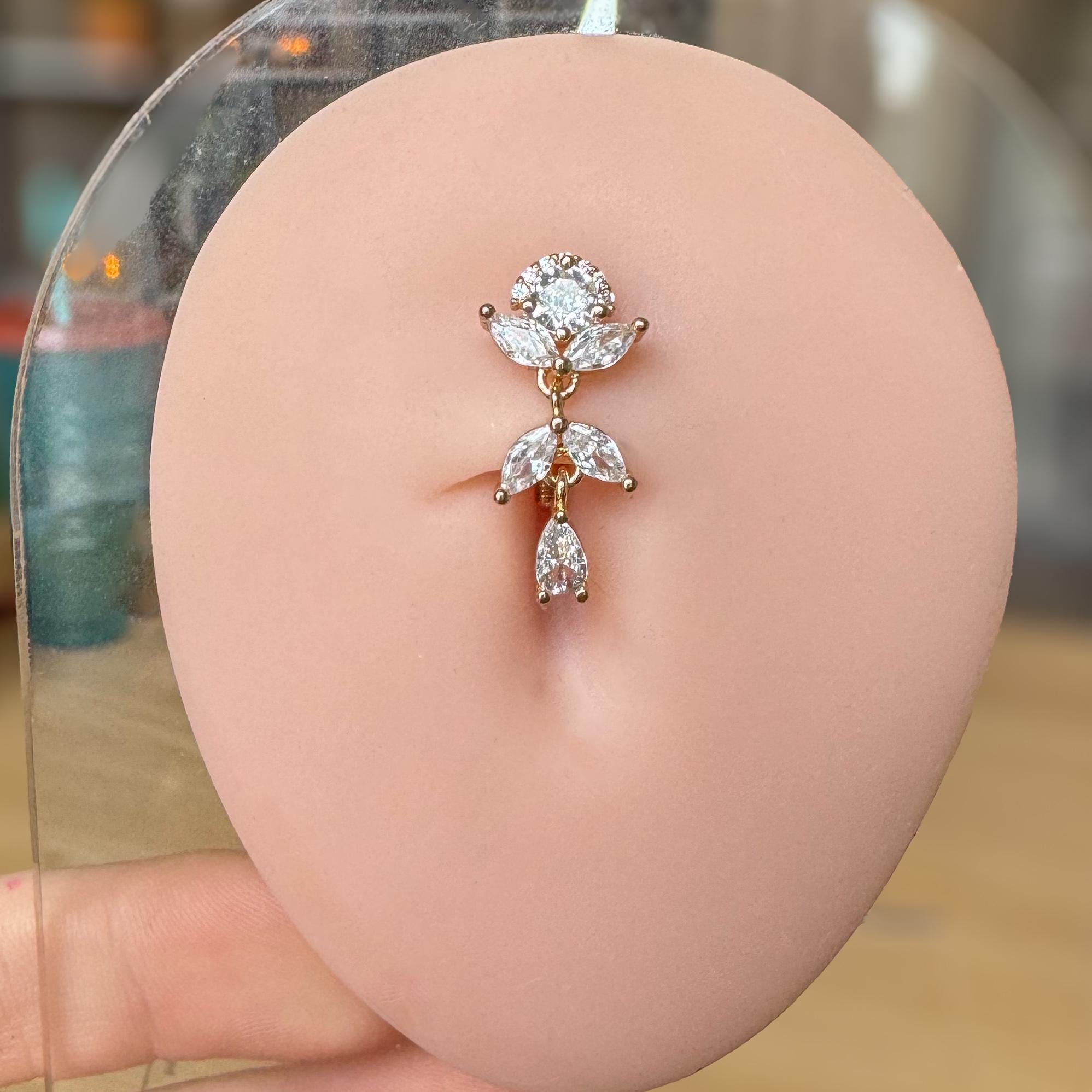 Verdessa Drop Belly Button Ring-Belly Button Rings-Elara Body Jewelry